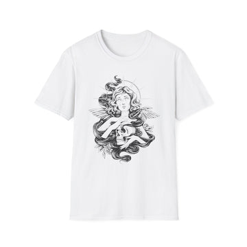 Female Angel with Skull Hand - Hand Drawn Dark Gothic - Unisex T-Shirt