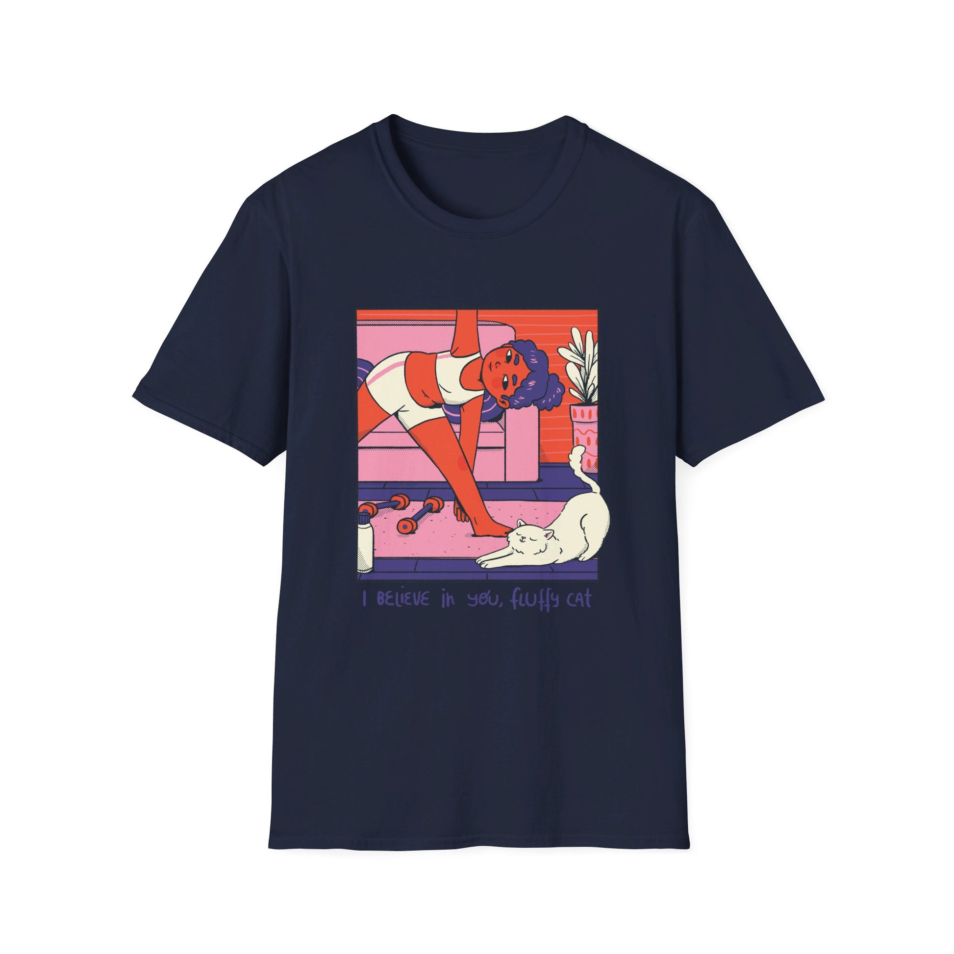 Girl doing Yoga with Cat - Cozy at Home - Front Design - Premium Bio Unisex T-Shirt - Pure Face Streetwear