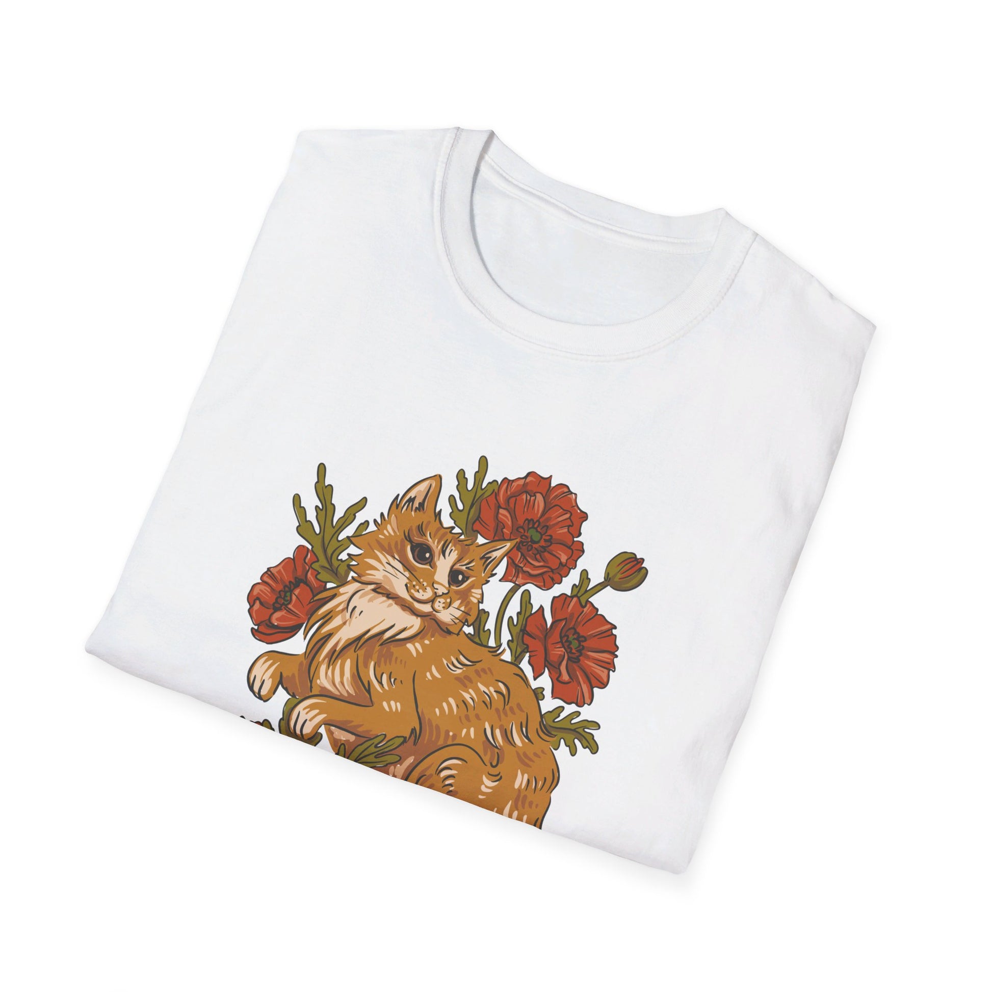 Red Cat Poppies - Animals In Nature - Front Design - Premium Bio Unisex T-Shirt - Pure Face Streetwear