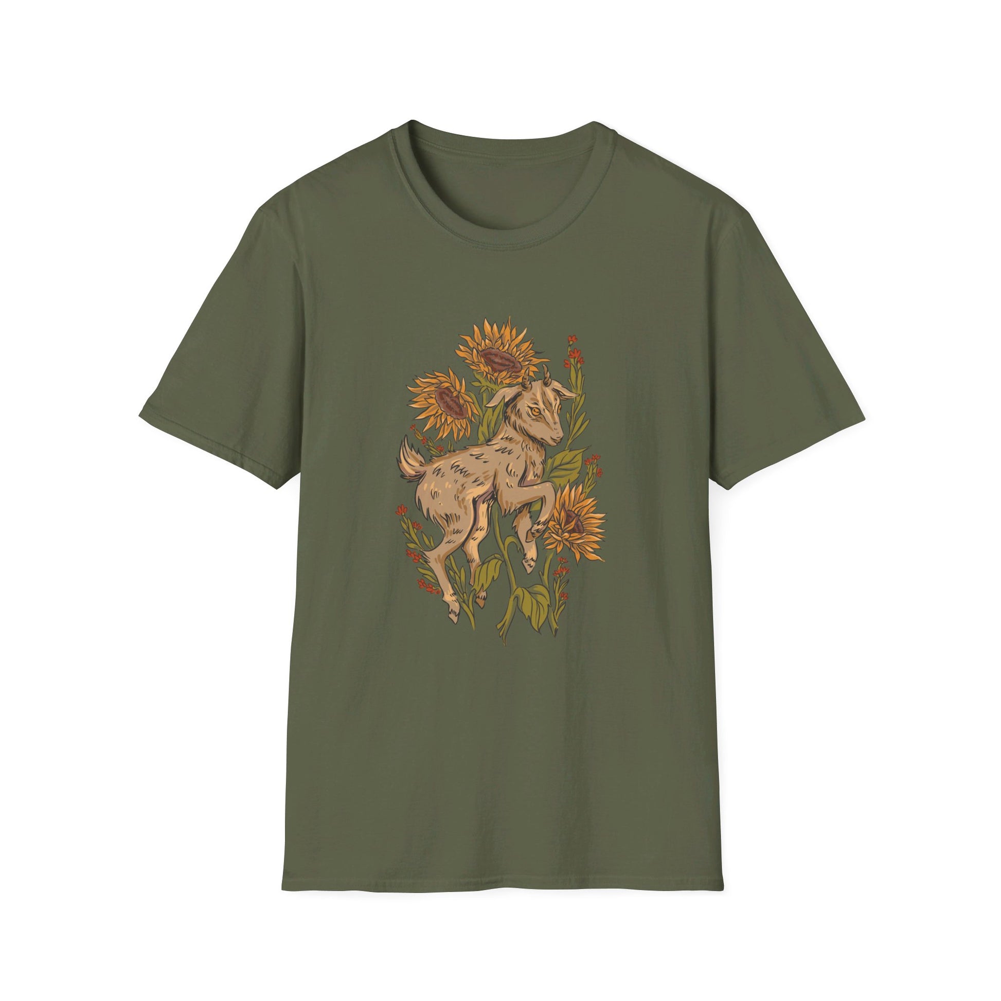 Baby Goat Sunnflowers - Animals In Nature - Front Design - Premium Bio Unisex T-Shirt - Pure Face Streetwear