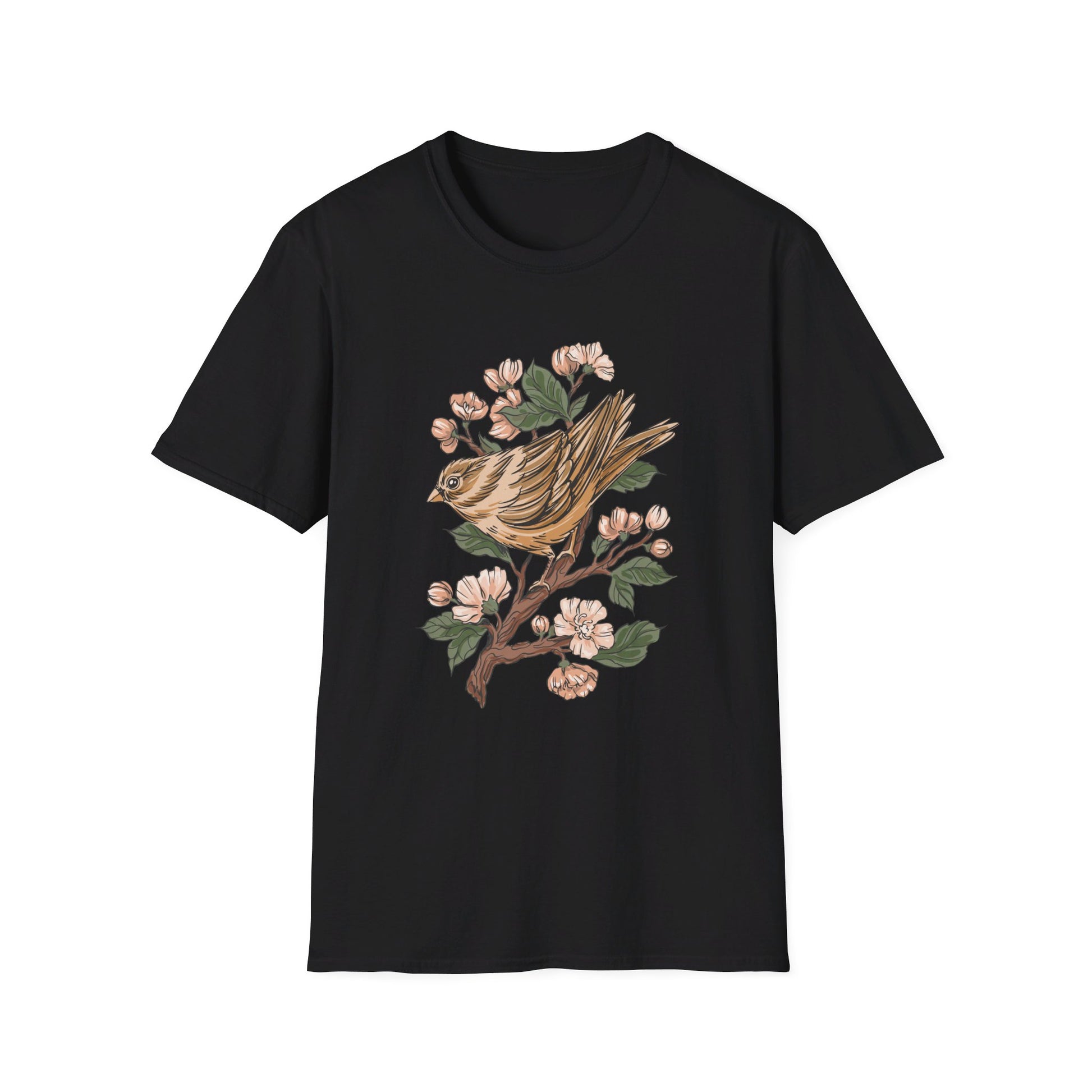 Sparrow Cherry Blossom - Animals In Nature - Front Design - Premium Bio Unisex T-Shirt - Pure Face Streetwear