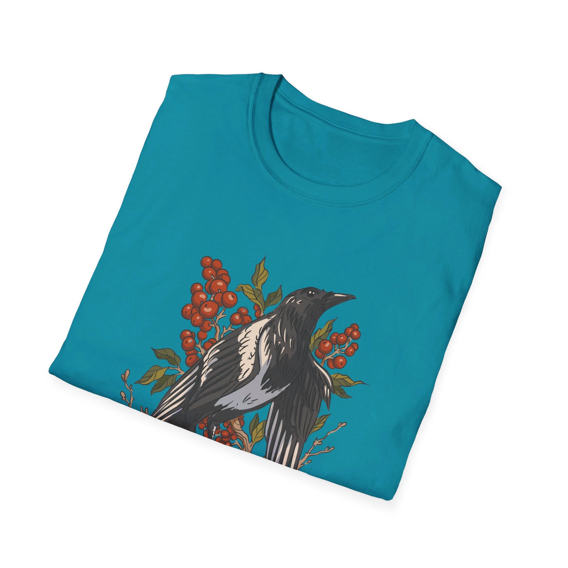 Magpie Berries - Animals In Nature - Front Design - Premium Bio Unisex T-Shirt - Pure Face Streetwear