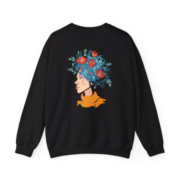 Woman with Flower Hair - Self Worth - Back Design - Premium Unisex Heavy Blend™ Crewneck Sweatshirt