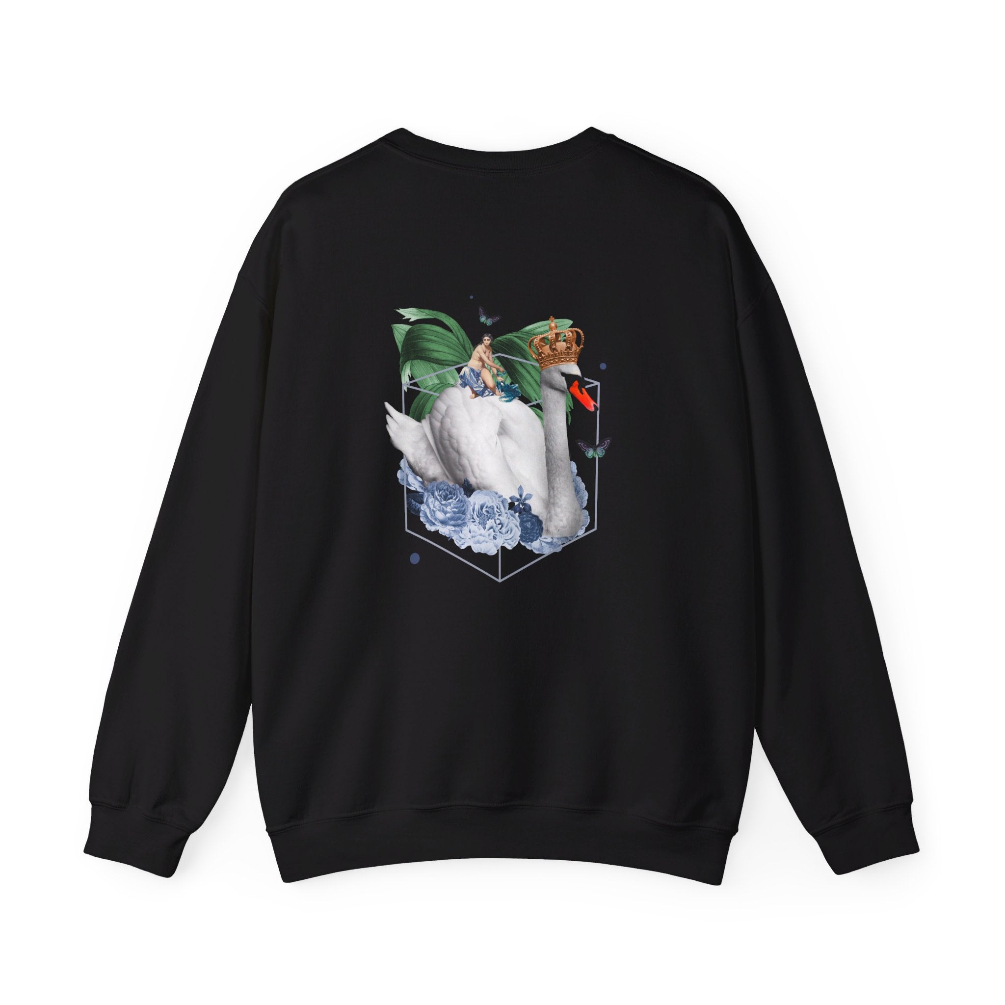 Swan - Quirky Collage - Back Design - Premium Unisex Heavy Blend™ Crewneck Sweatshirt