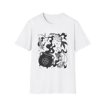 Witches Brew cauldron - Dark Magic In Black & White - Unisex T-Shirt