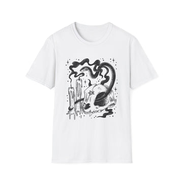 Pentagram Skull and Snake - Dark Magic In Black & White - Unisex T-Shirt