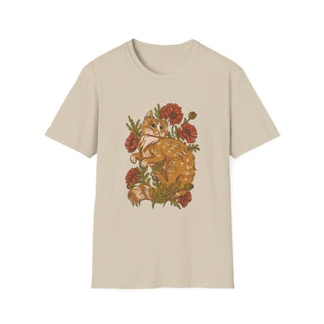 Red Cat Poppies - Animals In Nature - Front Design - Premium Bio Unisex T-Shirt - Pure Face Streetwear