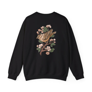 Sparrow Cherry Blossom - Animals in Nature - Back Design - Premium Unisex Heavy Blend™ Crewneck Sweatshirt