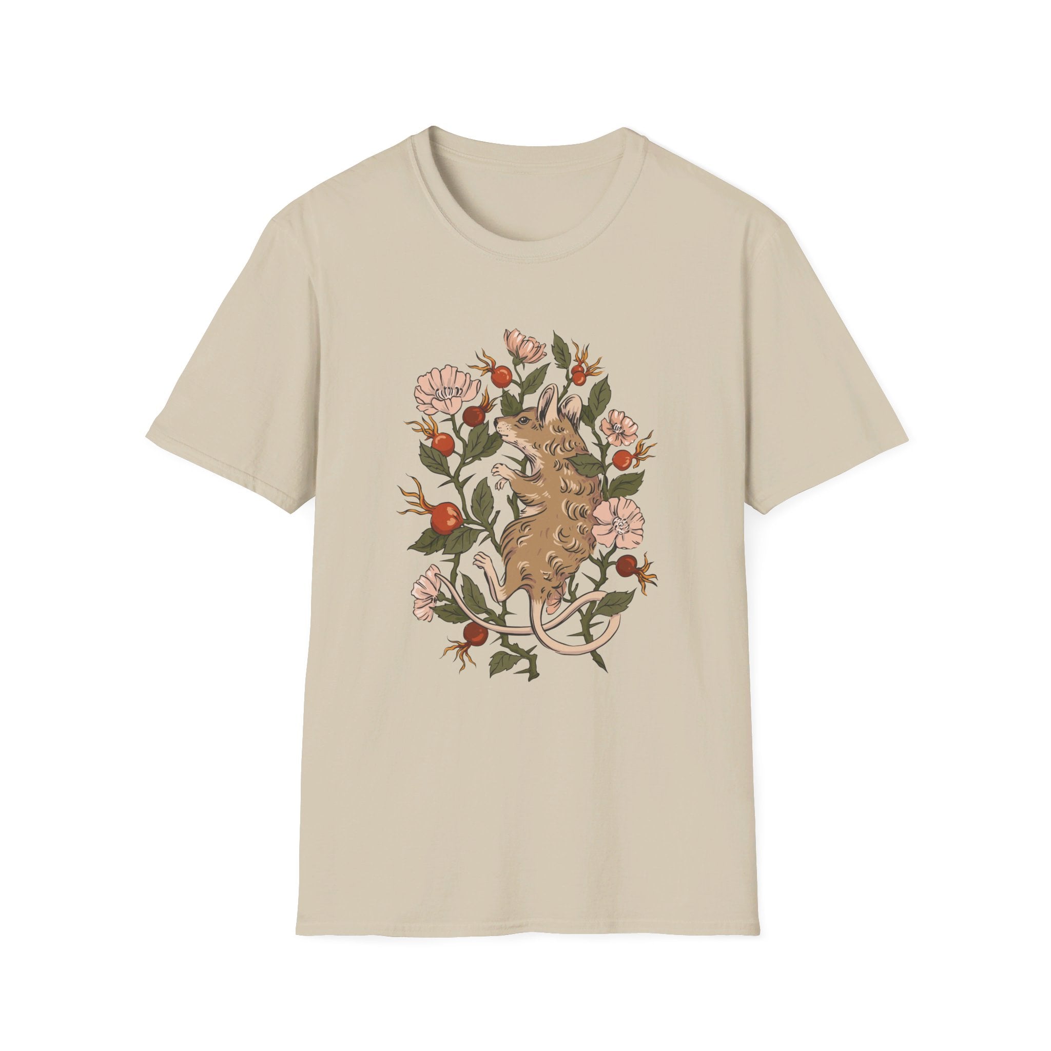 Mouse Rosehip - Animals In Nature - Front Design - Premium Bio Unisex T-Shirt - Pure Face Streetwear