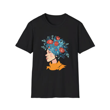 Woman with Flower Hair - Self Worth - Front Design - Premium Bio Unisex T-Shirt