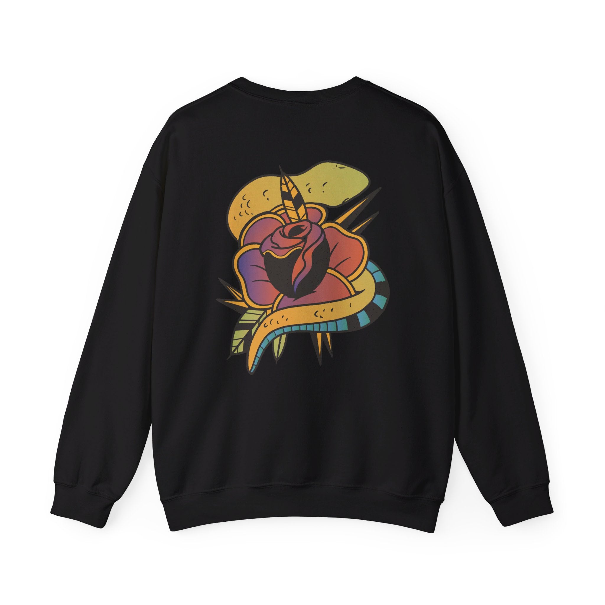 Rose Snake Tattoo - Old School Tattoo - Back Design - Premium Unisex Heavy Blend™ Crewneck Sweatshirt