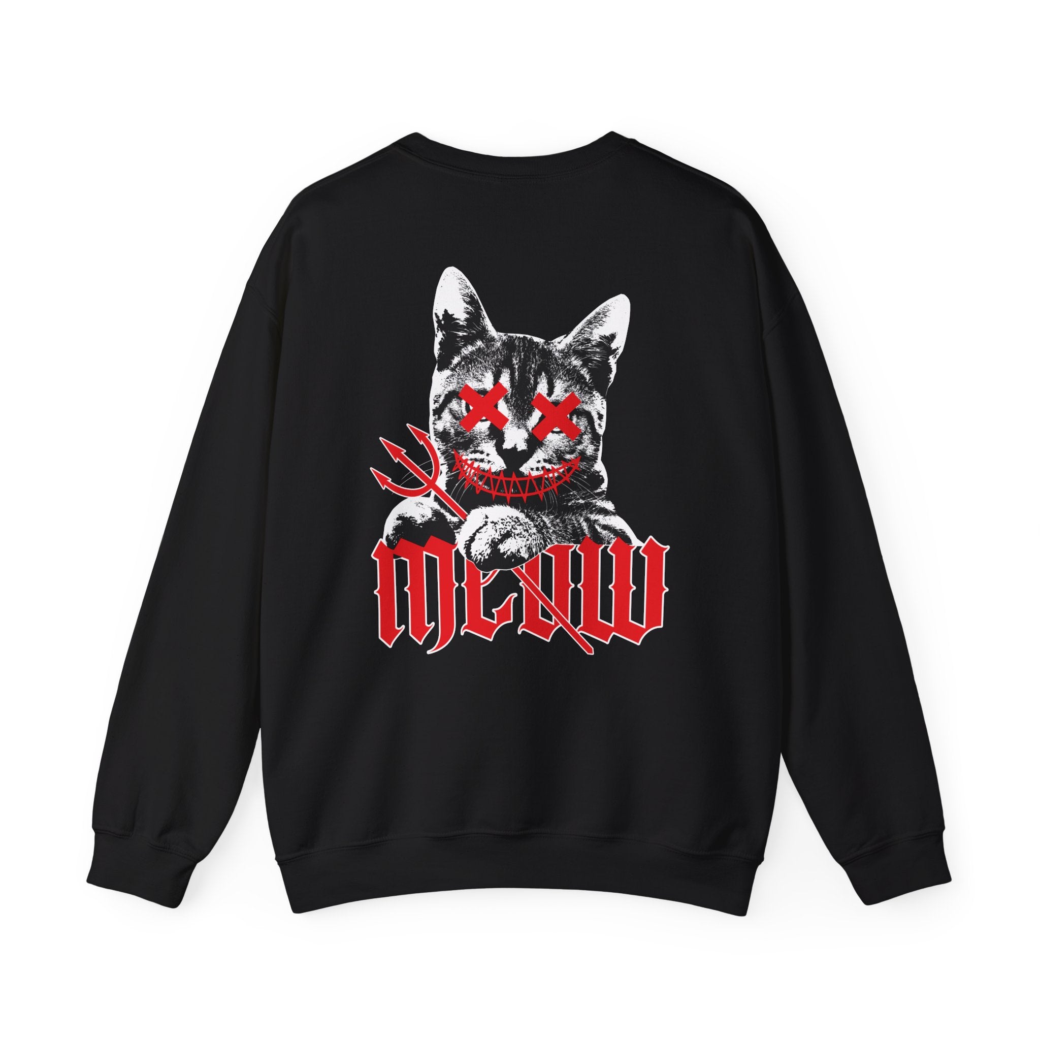 Meow Hell Cat - Streetwear - Joker - Back Design - Premium Unisex Heavy Blend™ Crewneck Sweatshirt