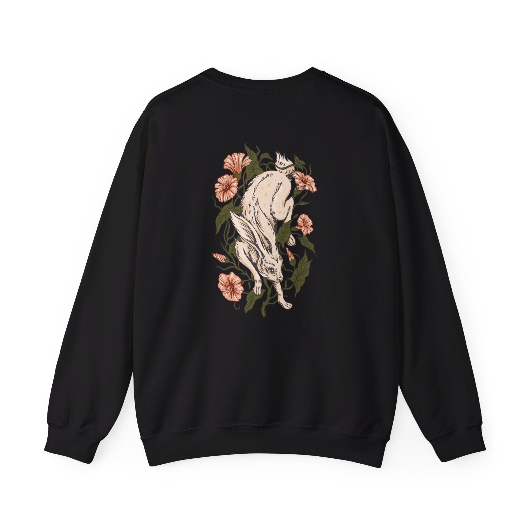 Hare Rabbit Ivy Flowers - Animals in Nature - Back Design - Premium Unisex Heavy Blend™ Crewneck Sweatshirt