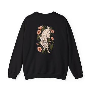 Hare Rabbit Ivy Flowers - Animals in Nature - Back Design - Premium Unisex Heavy Blend™ Crewneck Sweatshirt