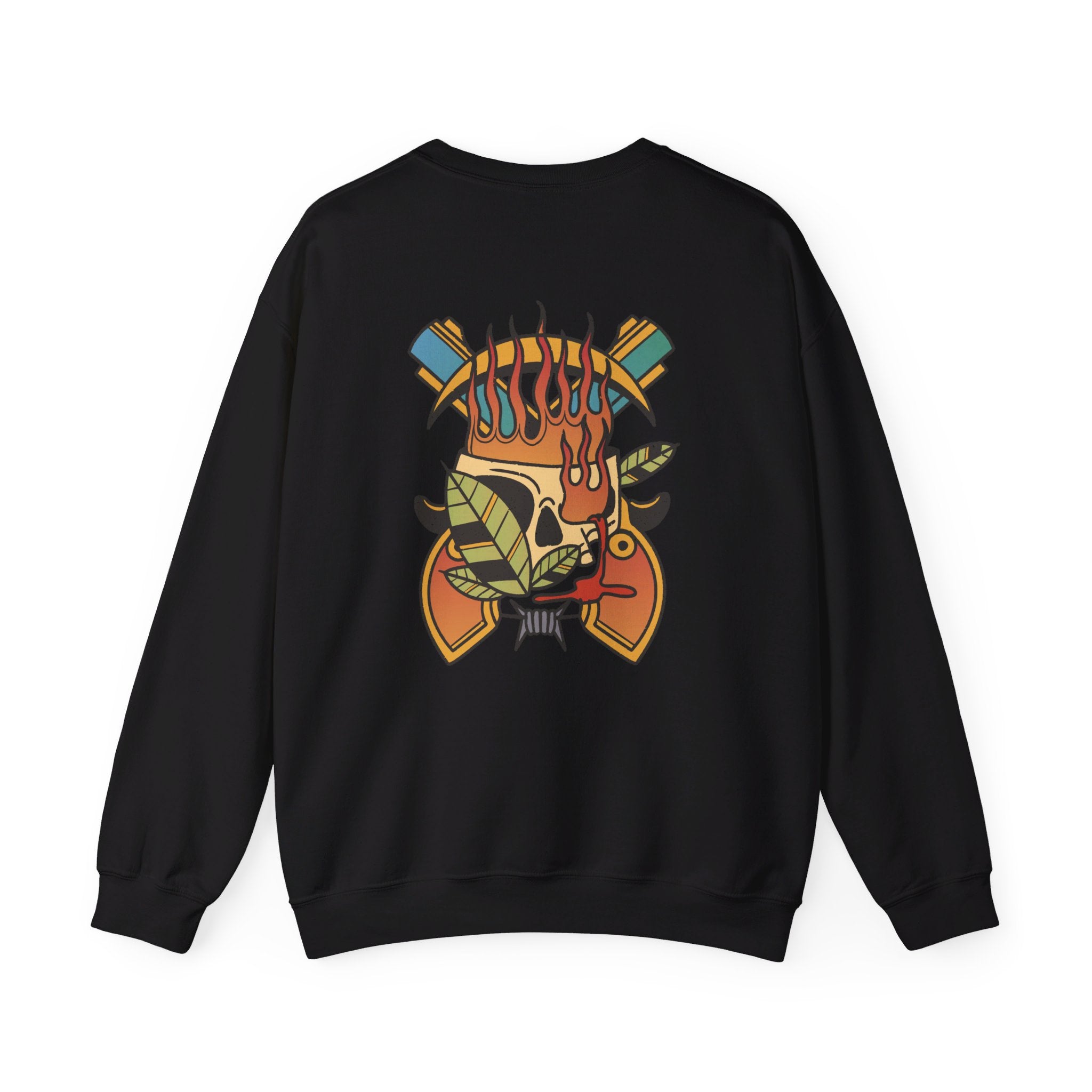 Skull Gun Tattoo - Old School Tattoo - Back Design - Premium Unisex Heavy Blend™ Crewneck Sweatshirt