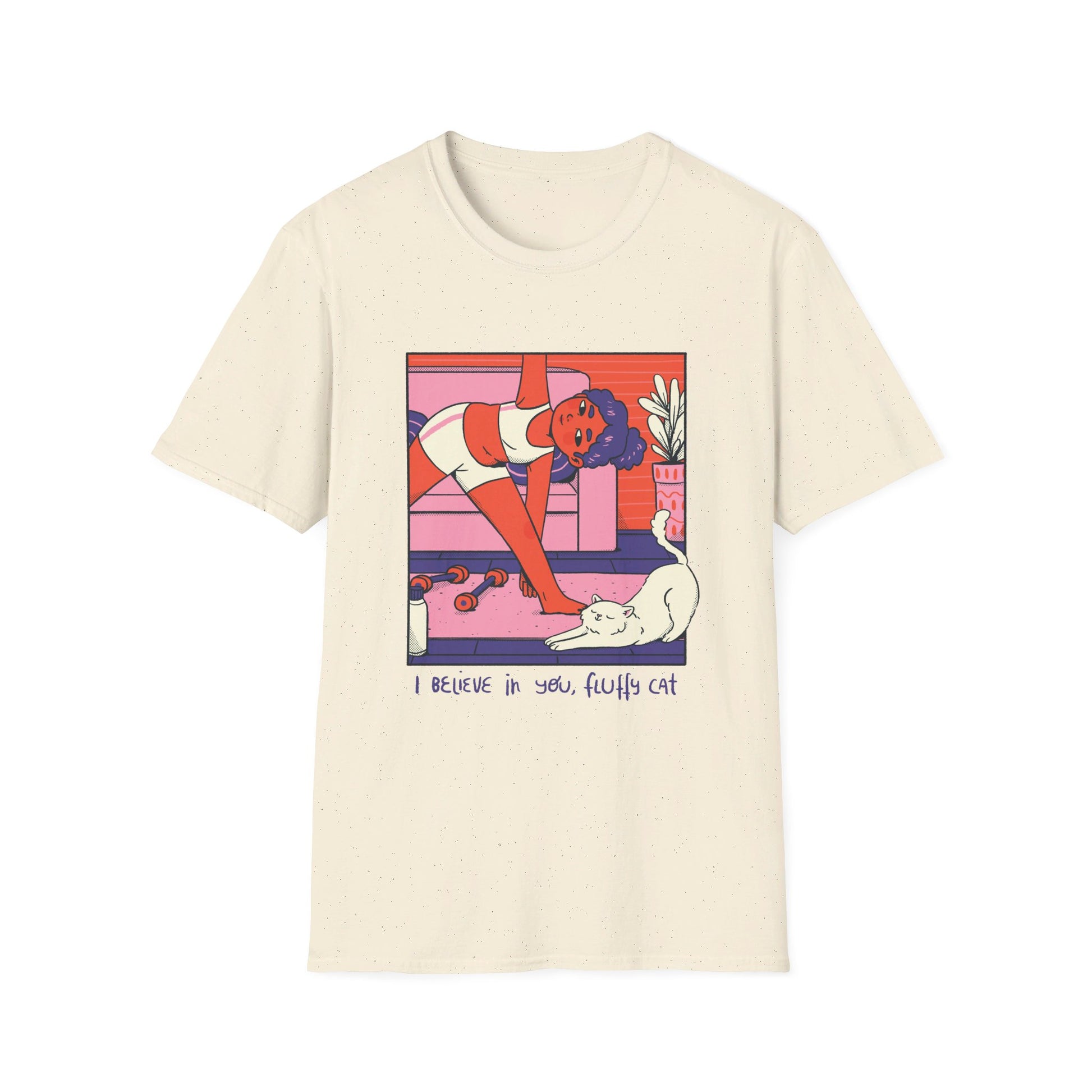 Girl doing Yoga with Cat - Cozy at Home - Front Design - Premium Bio Unisex T-Shirt - Pure Face Streetwear