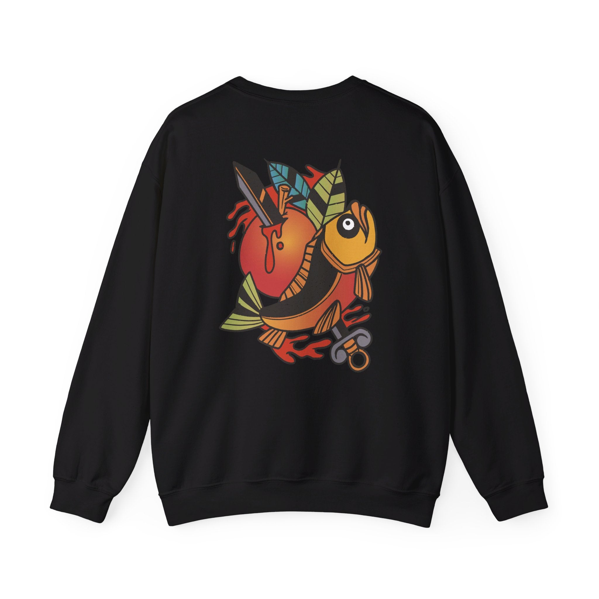 Fish Tattoo - Old School Tattoo - Back Design - Premium Unisex Heavy Blend™ Crewneck Sweatshirt