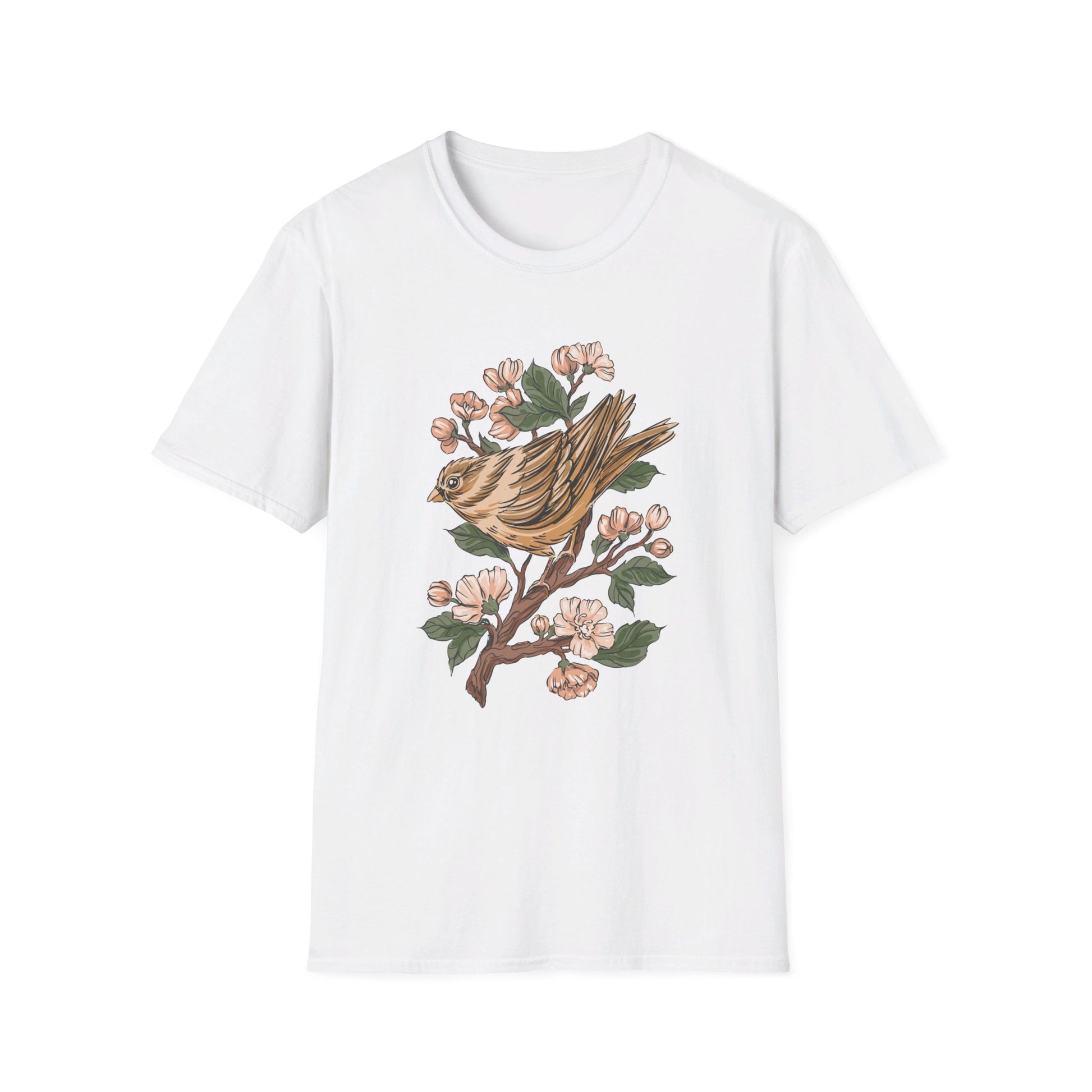 Sparrow Cherry Blossom - Animals In Nature - Front Design - Premium Bio Unisex T-Shirt - Pure Face Streetwear