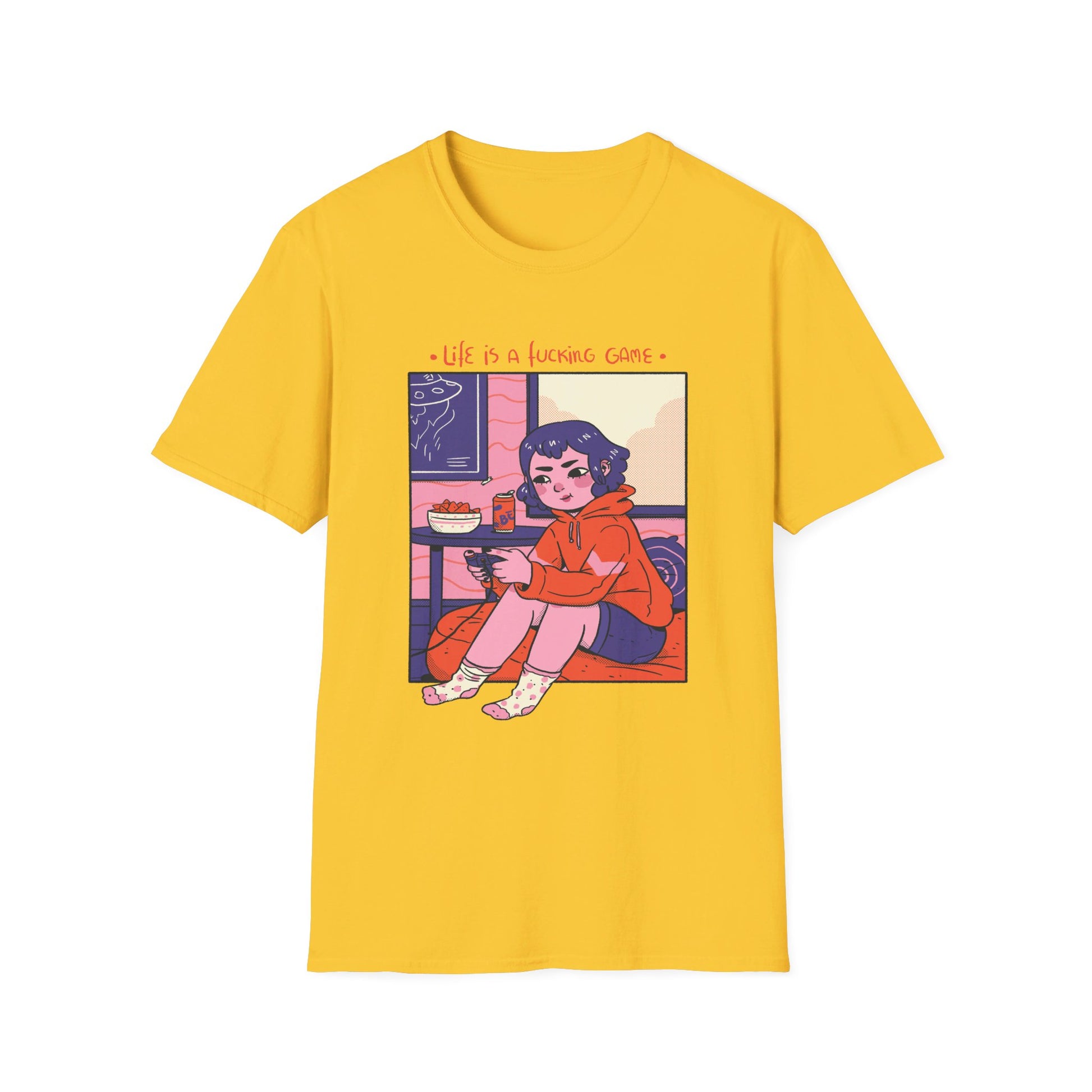 Girl playing Videogames - Cozy at Home - Front Design - Premium Bio Unisex T-Shirt - Pure Face Streetwear