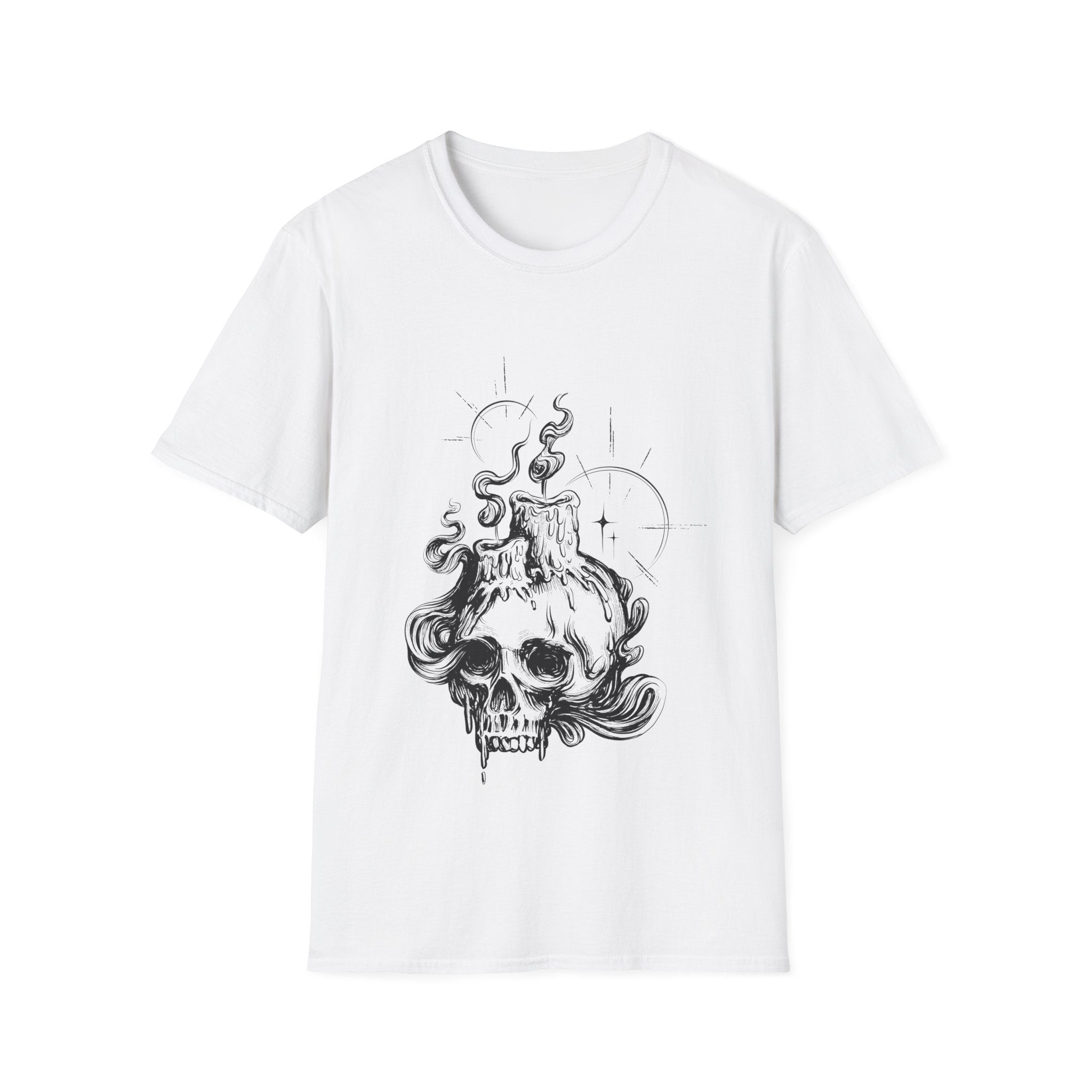 Dark Skull and Candles - Hand Drawn Dark Gothic - Unisex T-Shirt