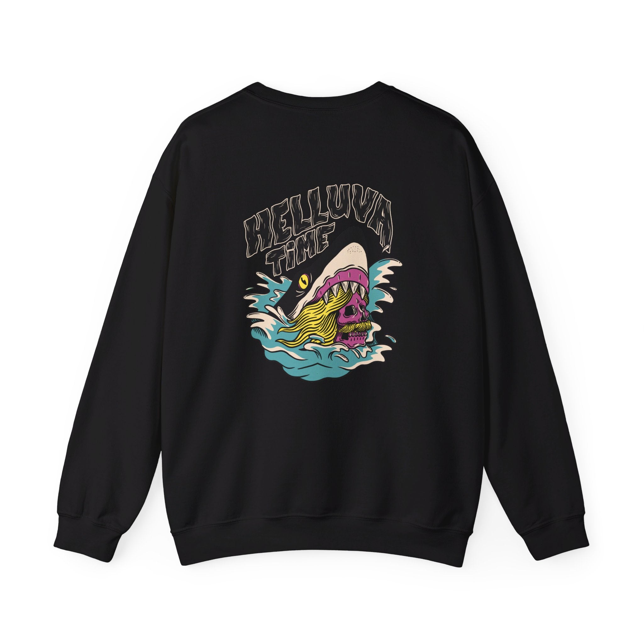 Helluva Time Skull in Shark - Summer Skulls - Back Design - Premium Unisex Heavy Blend™ Crewneck Sweatshirt