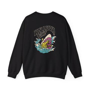 Helluva Time Skull in Shark - Summer Skulls - Back Design - Premium Unisex Heavy Blend™ Crewneck Sweatshirt