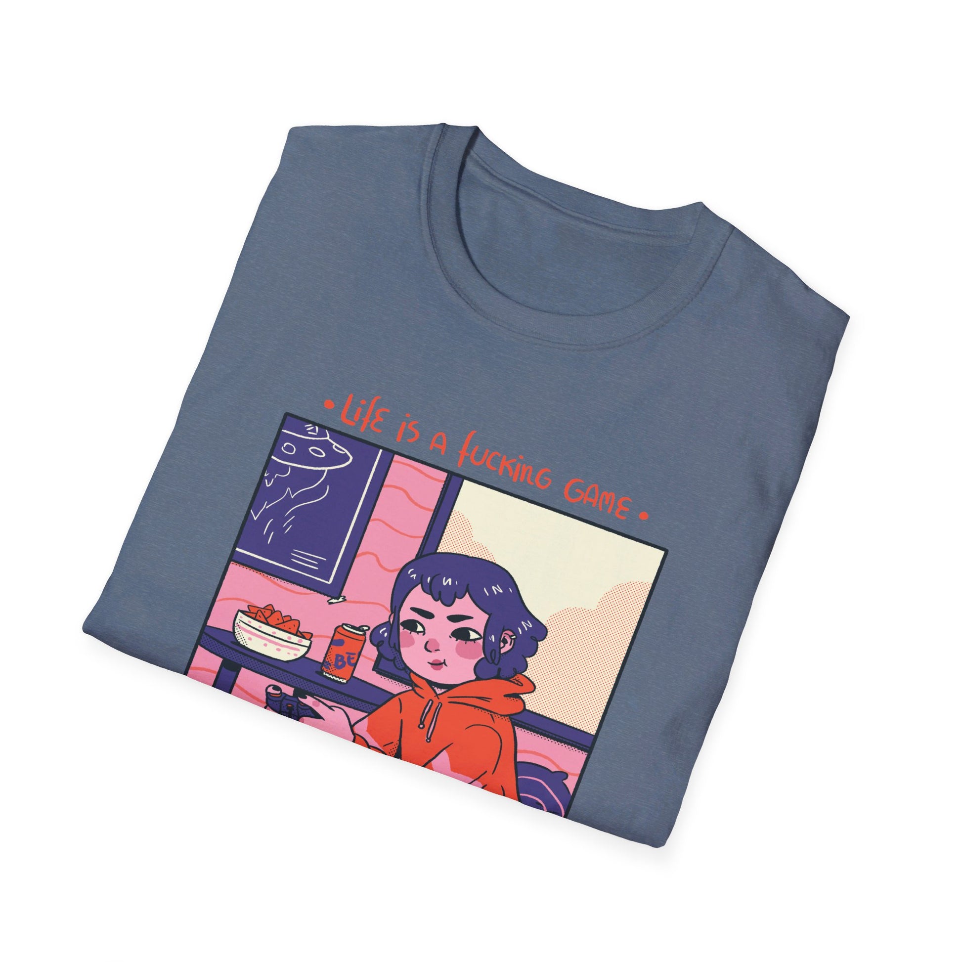 Girl playing Videogames - Cozy at Home - Front Design - Premium Bio Unisex T-Shirt - Pure Face Streetwear