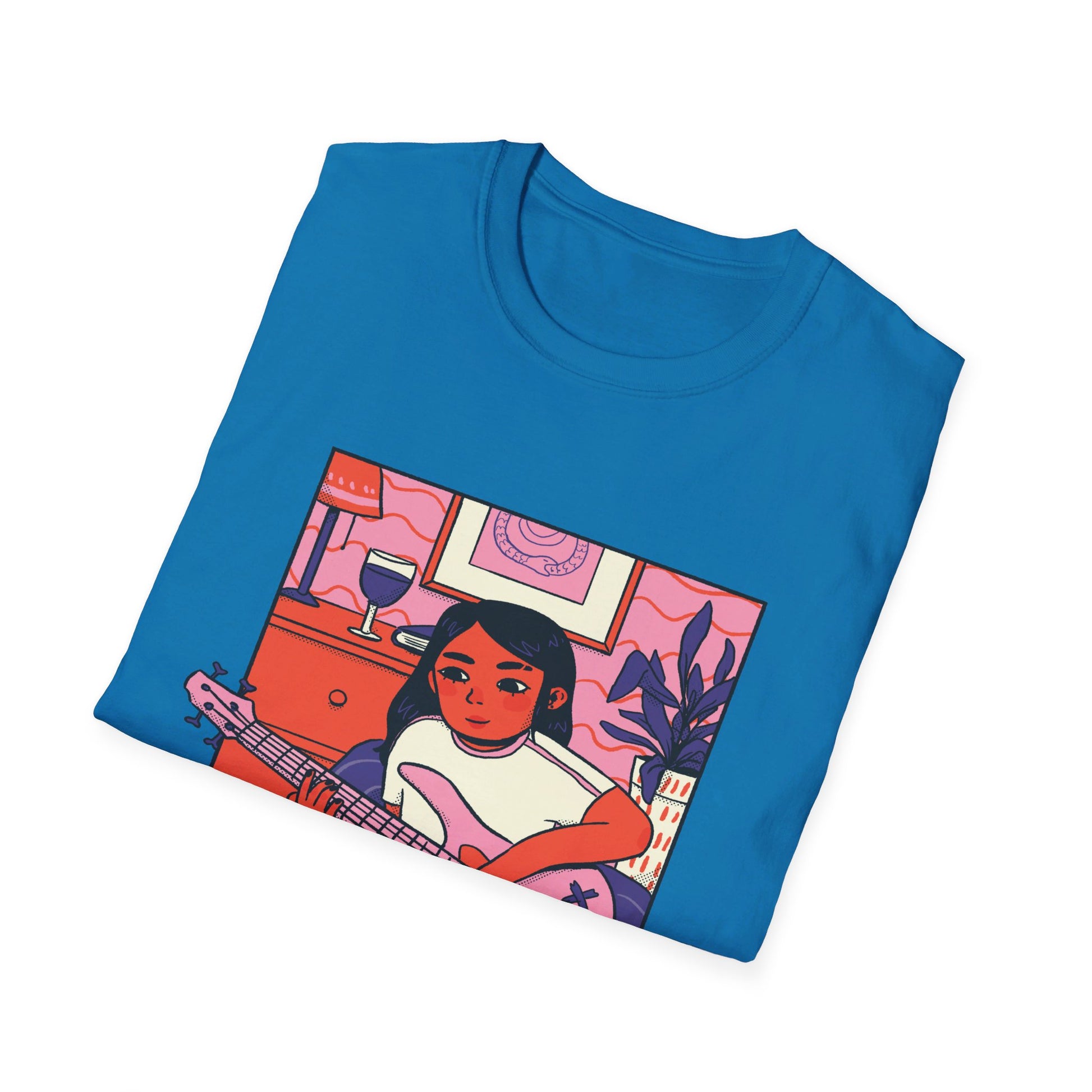 Girl playing Gitarre - Cozy at Home - Front Design - Premium Bio Unisex T-Shirt - Pure Face Streetwear