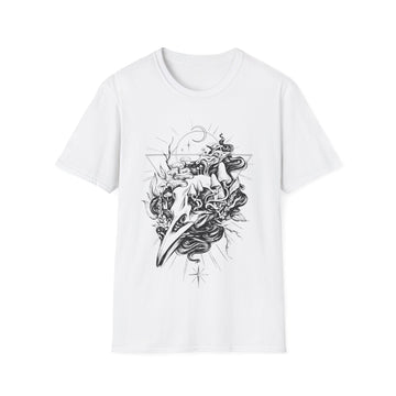 Skull with Mushrooms Fantasy - Hand Drawn Dark Gothic - Unisex T-Shirt