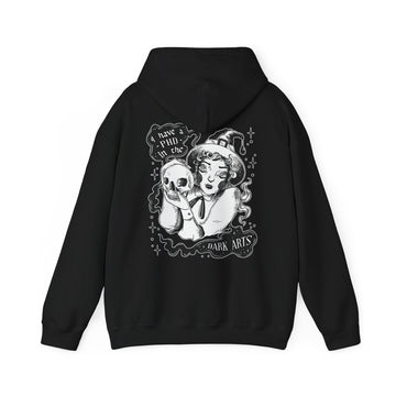 Witch with Skull - Dark Magic In Black & White - Unisex Hoodie