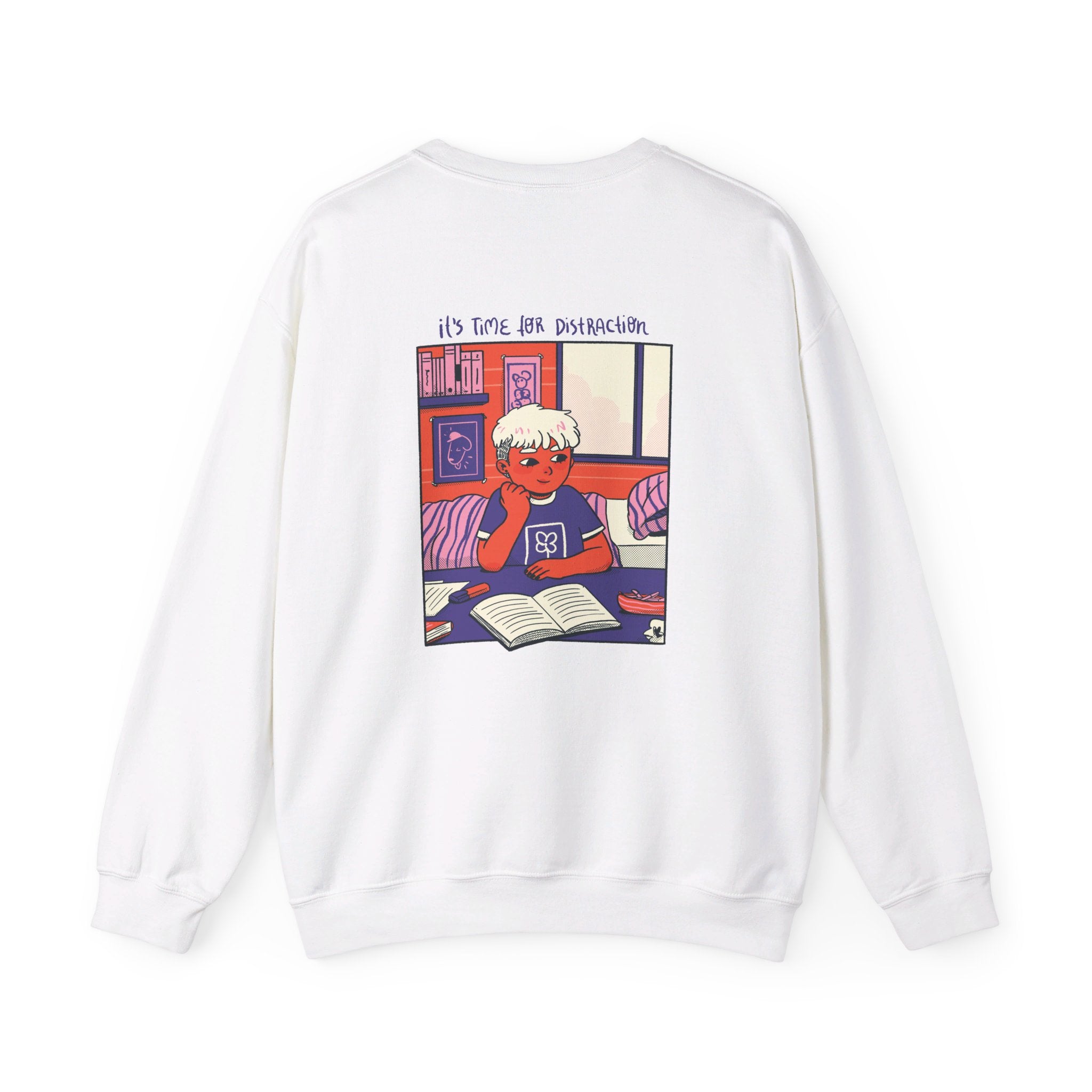 Girl learning - Cozy at Home - Back Design - Premium Unisex Heavy Blend™ Crewneck Sweatshirt