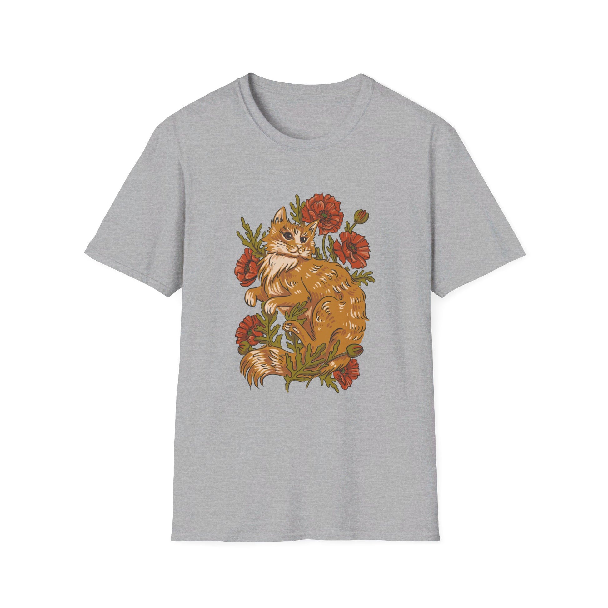 Red Cat Poppies - Animals In Nature - Front Design - Premium Bio Unisex T-Shirt - Pure Face Streetwear