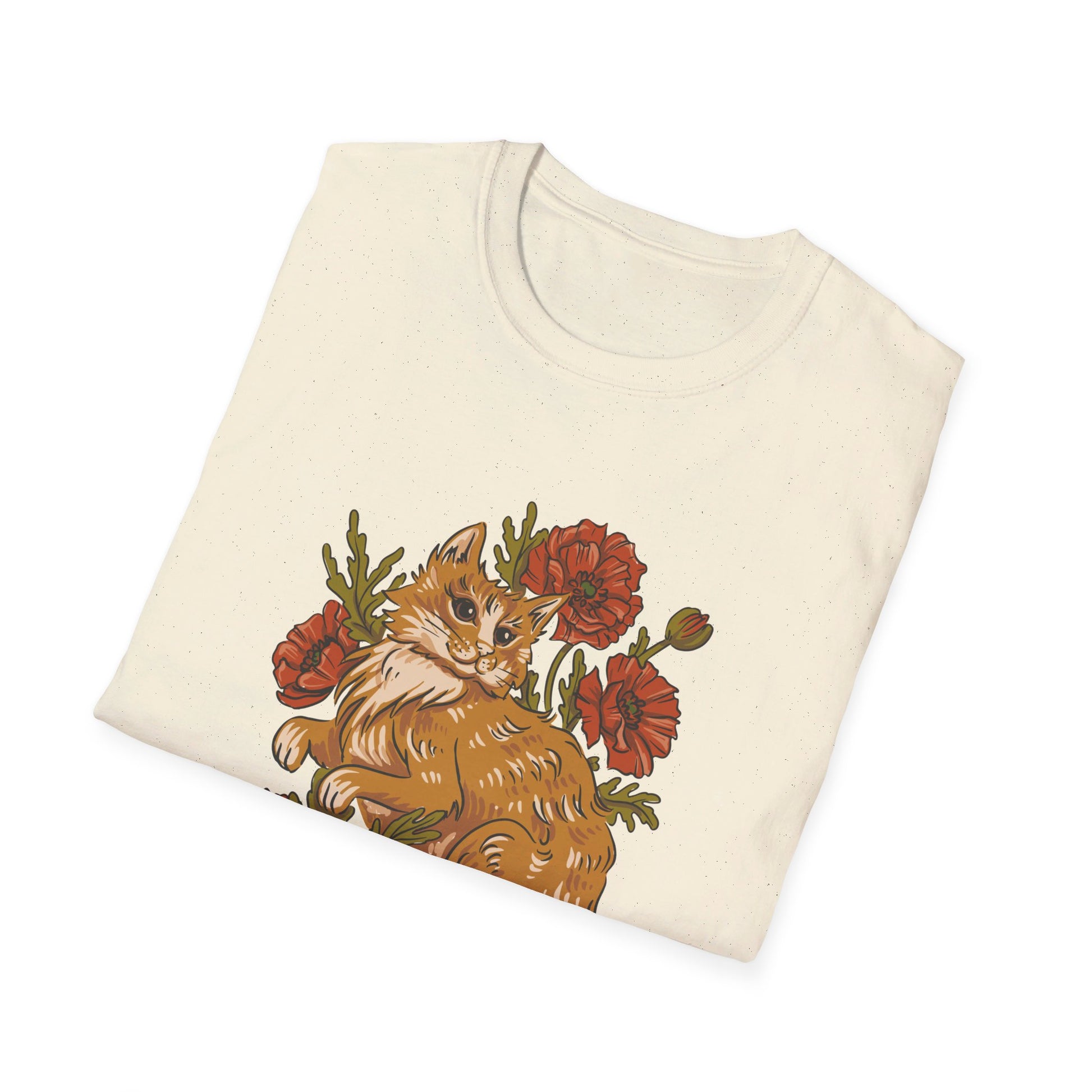 Red Cat Poppies - Animals In Nature - Front Design - Premium Bio Unisex T-Shirt - Pure Face Streetwear