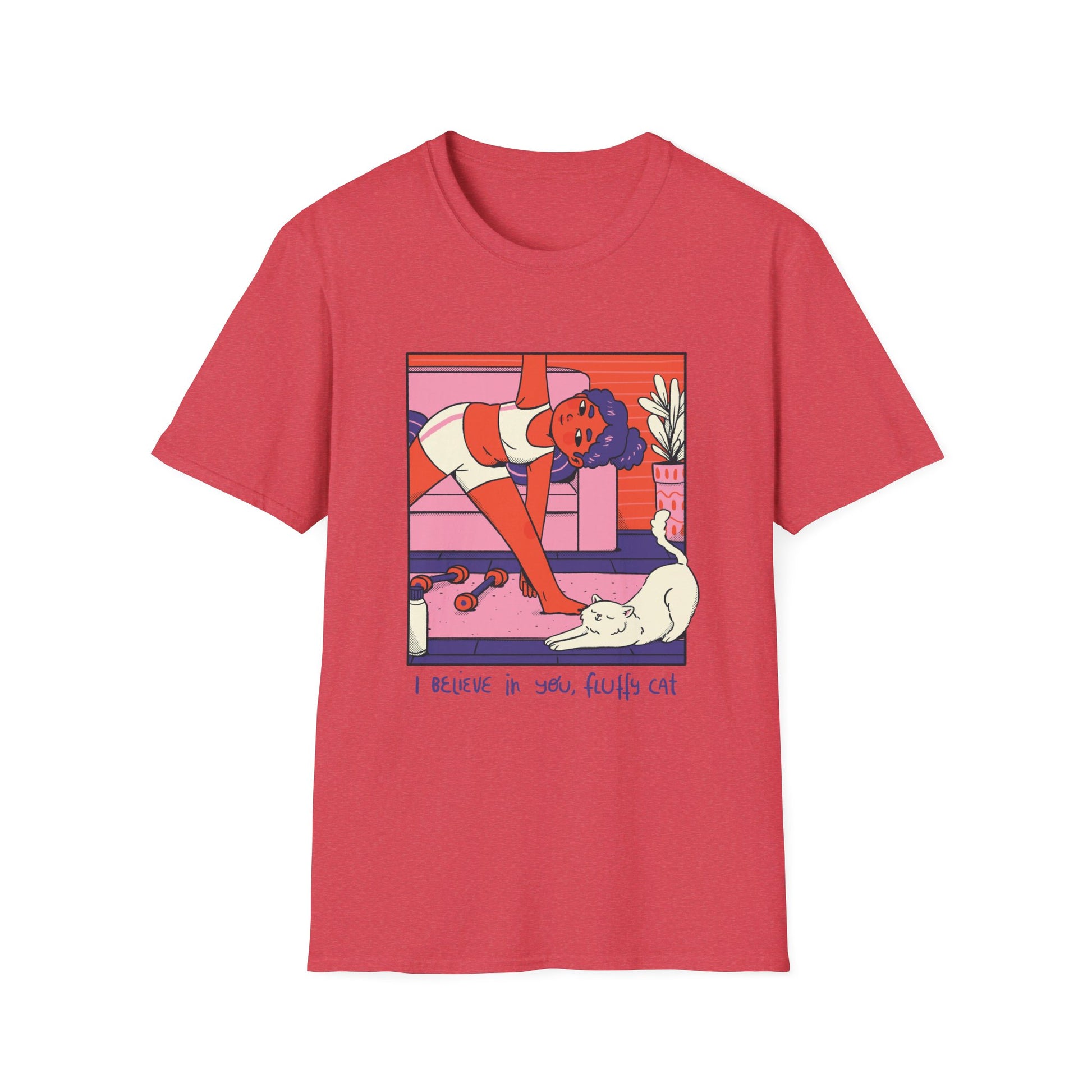 Girl doing Yoga with Cat - Cozy at Home - Front Design - Premium Bio Unisex T-Shirt - Pure Face Streetwear