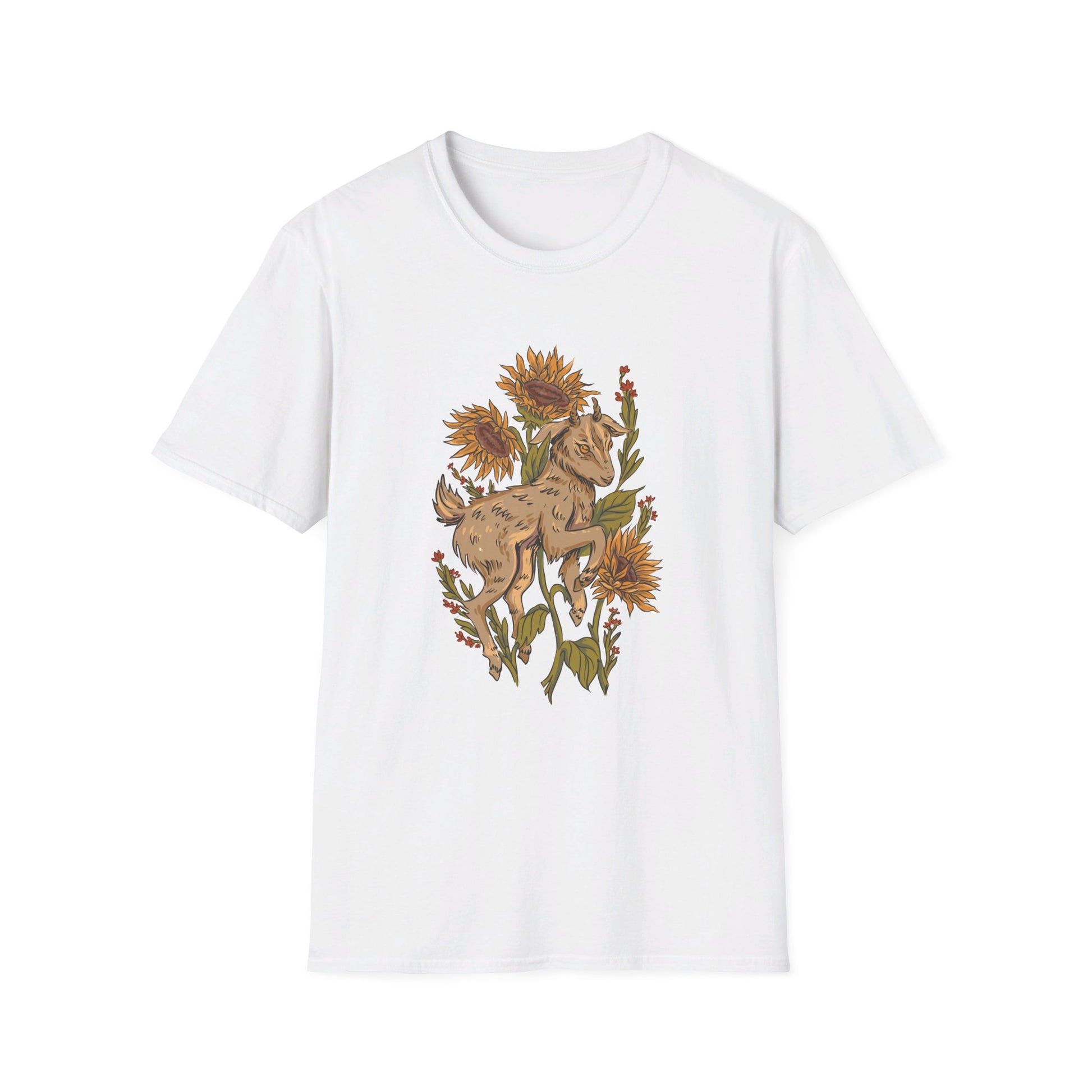 Baby Goat Sunnflowers - Animals In Nature - Front Design - Premium Bio Unisex T-Shirt - Pure Face Streetwear