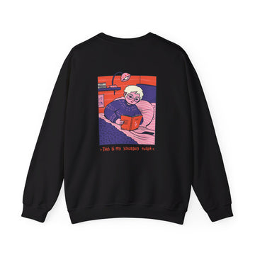 Girl reading book - Cozy at Home - Back Design - Premium Unisex Heavy Blend™ Crewneck Sweatshirt