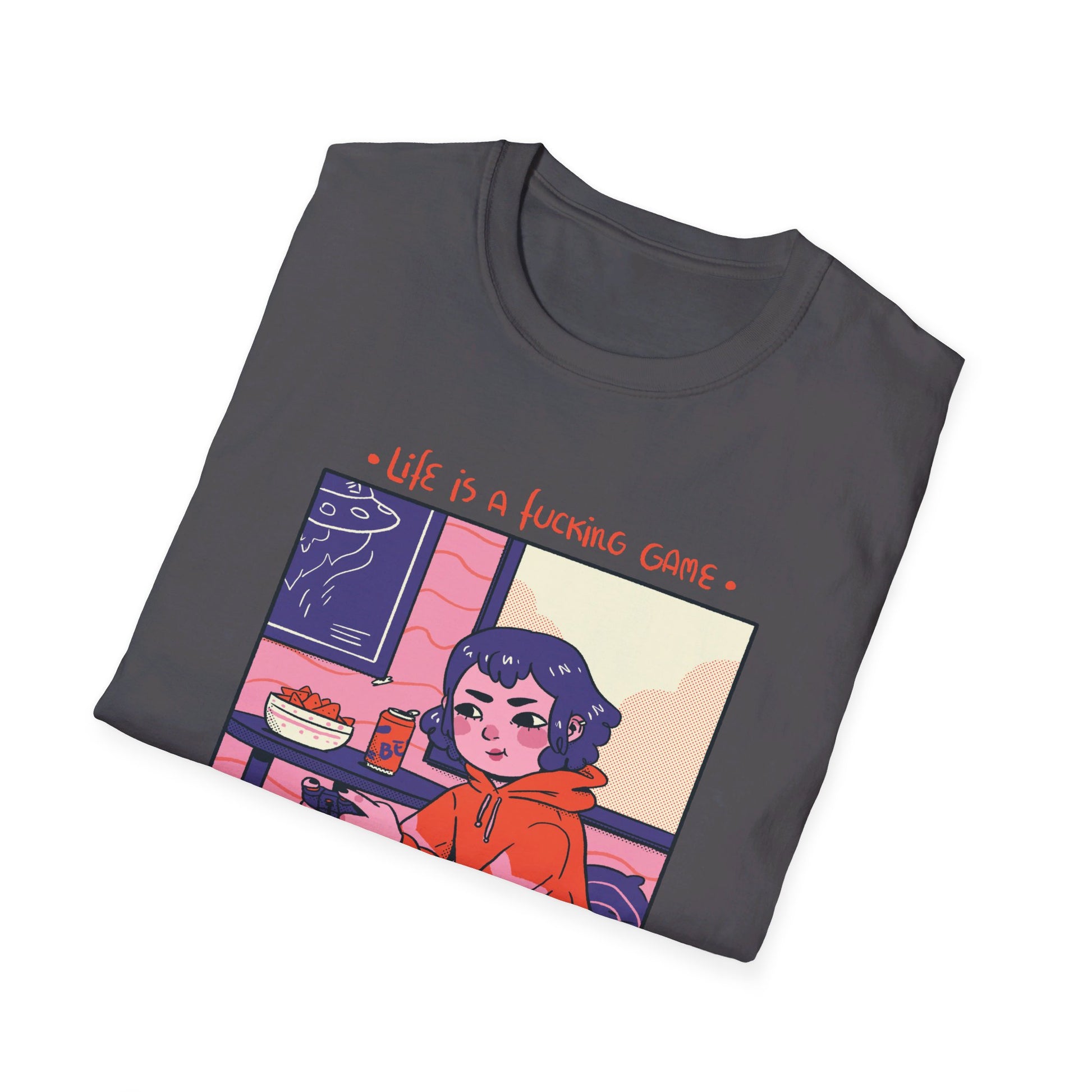 Girl playing Videogames - Cozy at Home - Front Design - Premium Bio Unisex T-Shirt - Pure Face Streetwear