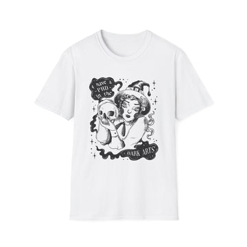 Witch with Skull - Dark Magic In Black & White - Unisex T-Shirt