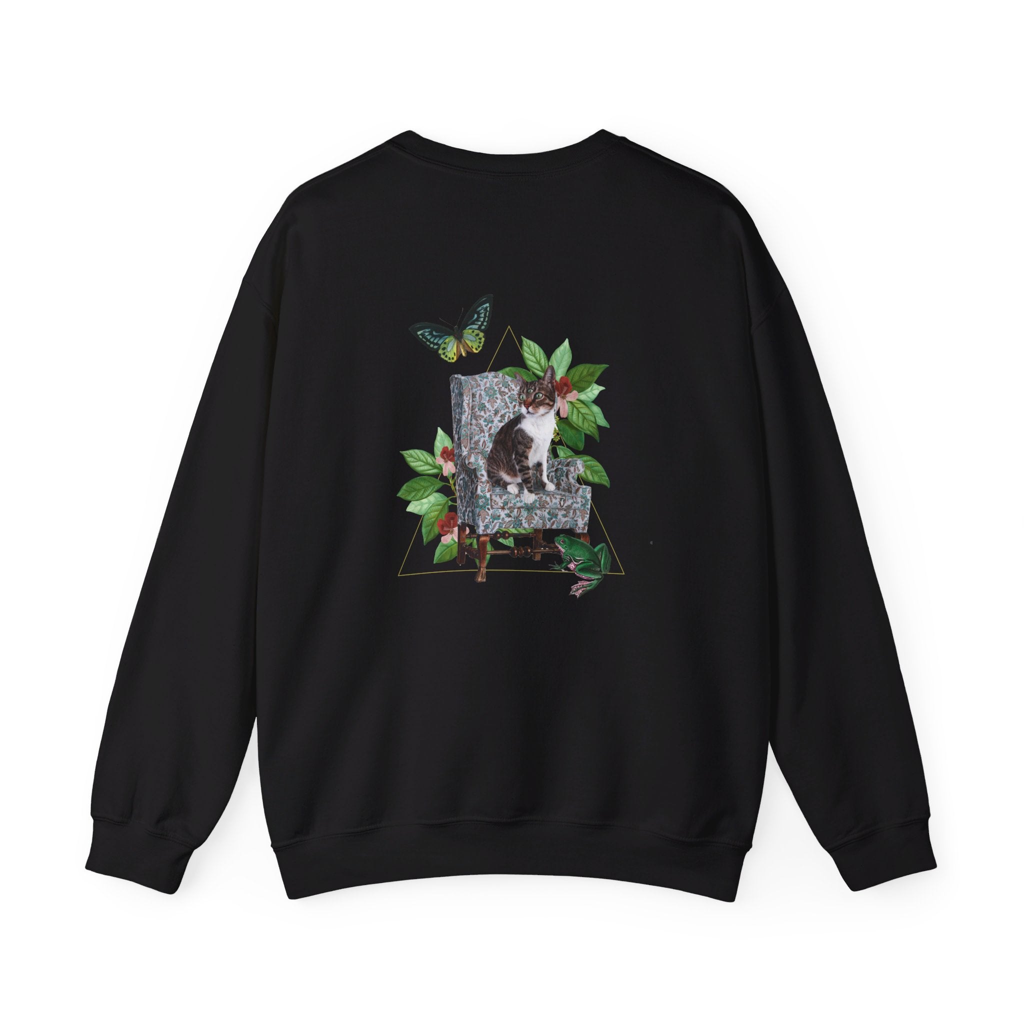 Butterfly Cat - Quirky Collage - Back Design - Premium Unisex Heavy Blend™ Crewneck Sweatshirt