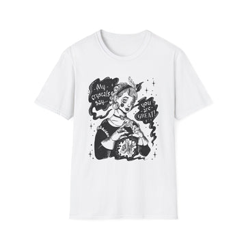 Magic Crystals Witch - Dark Magic In Black & White - Unisex T-Shirt