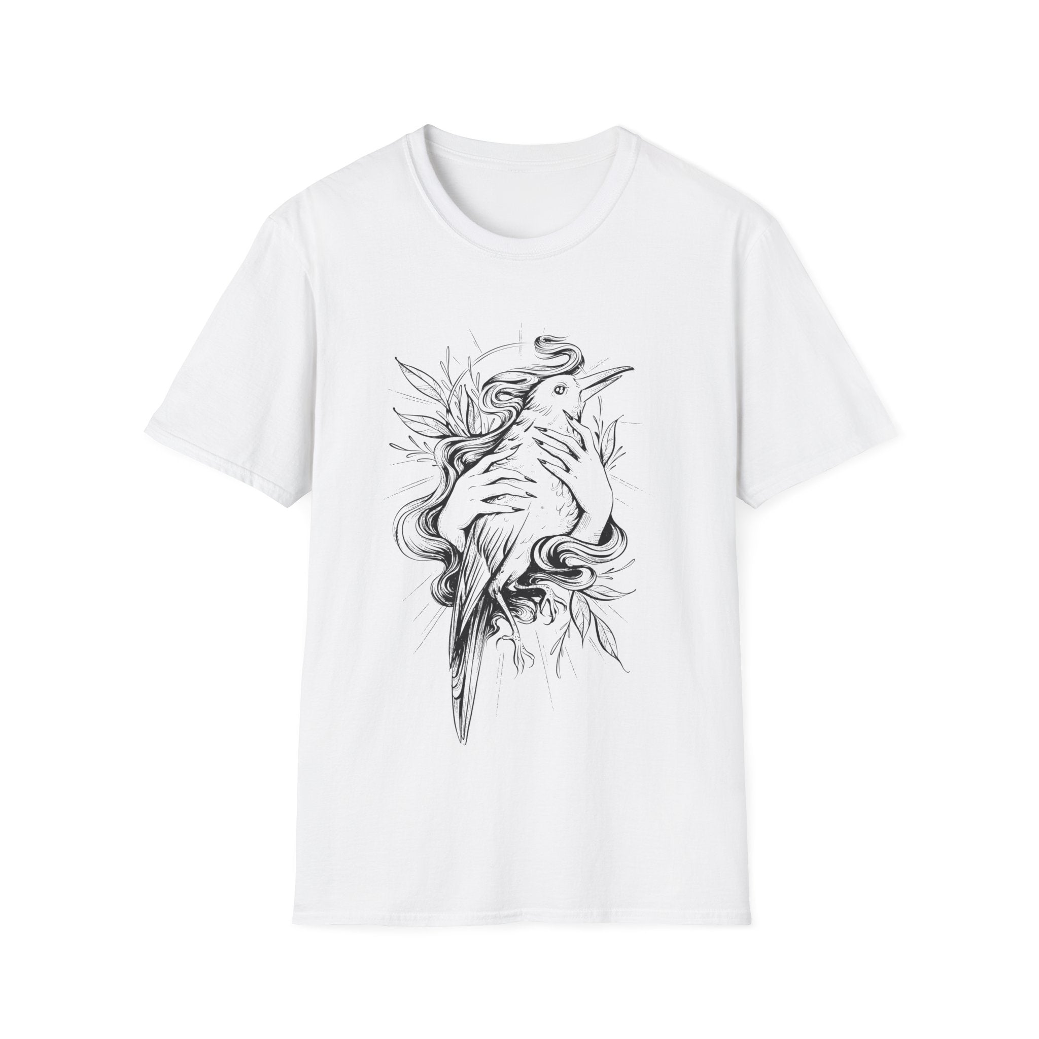 Bird in Female Hands - Hand Drawn Dark Gothic - Unisex T-Shirt