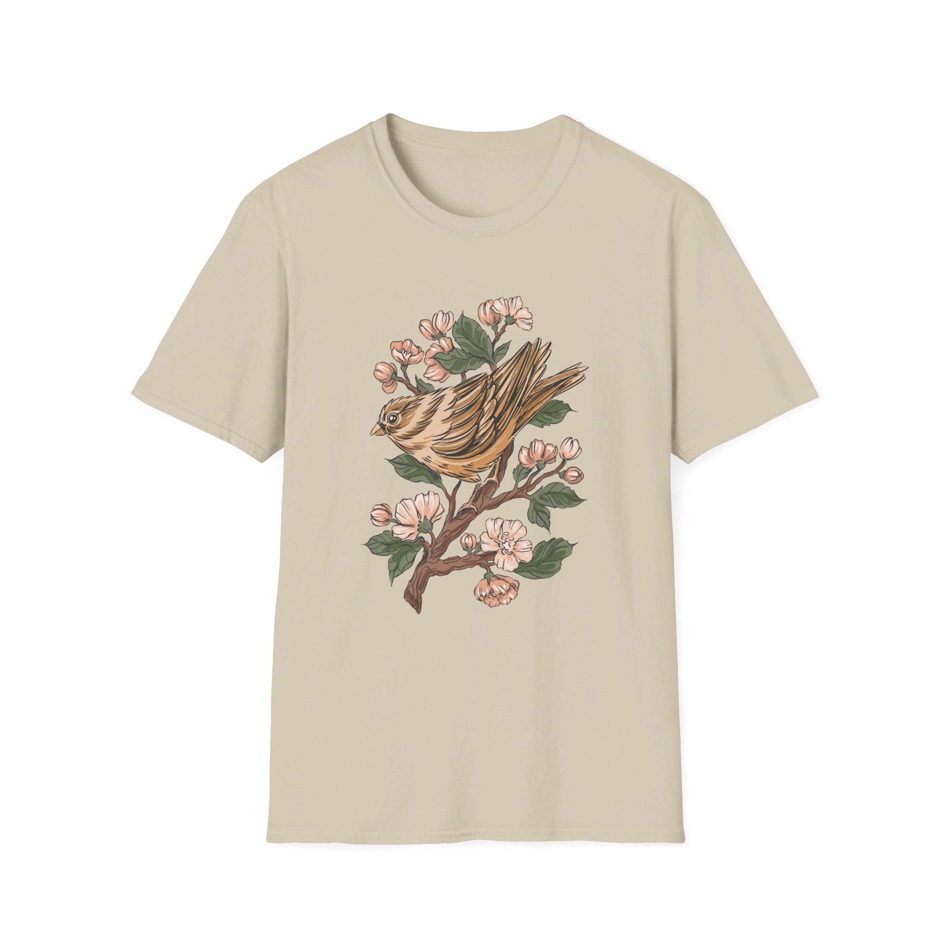 Sparrow Cherry Blossom - Animals In Nature - Front Design - Premium Bio Unisex T-Shirt - Pure Face Streetwear