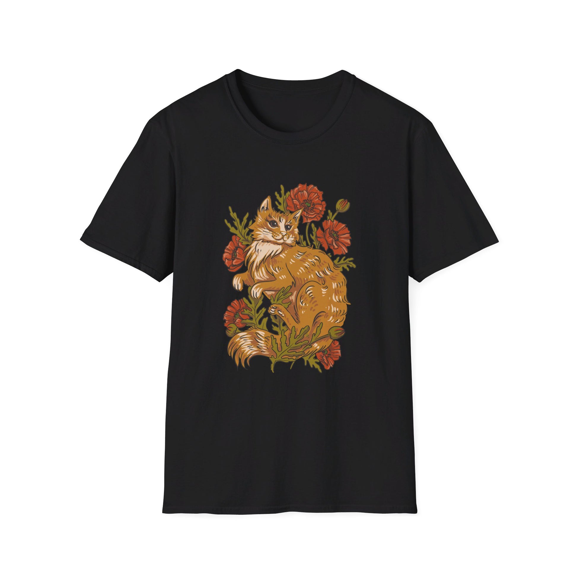 Red Cat Poppies - Animals In Nature - Front Design - Premium Bio Unisex T-Shirt - Pure Face Streetwear