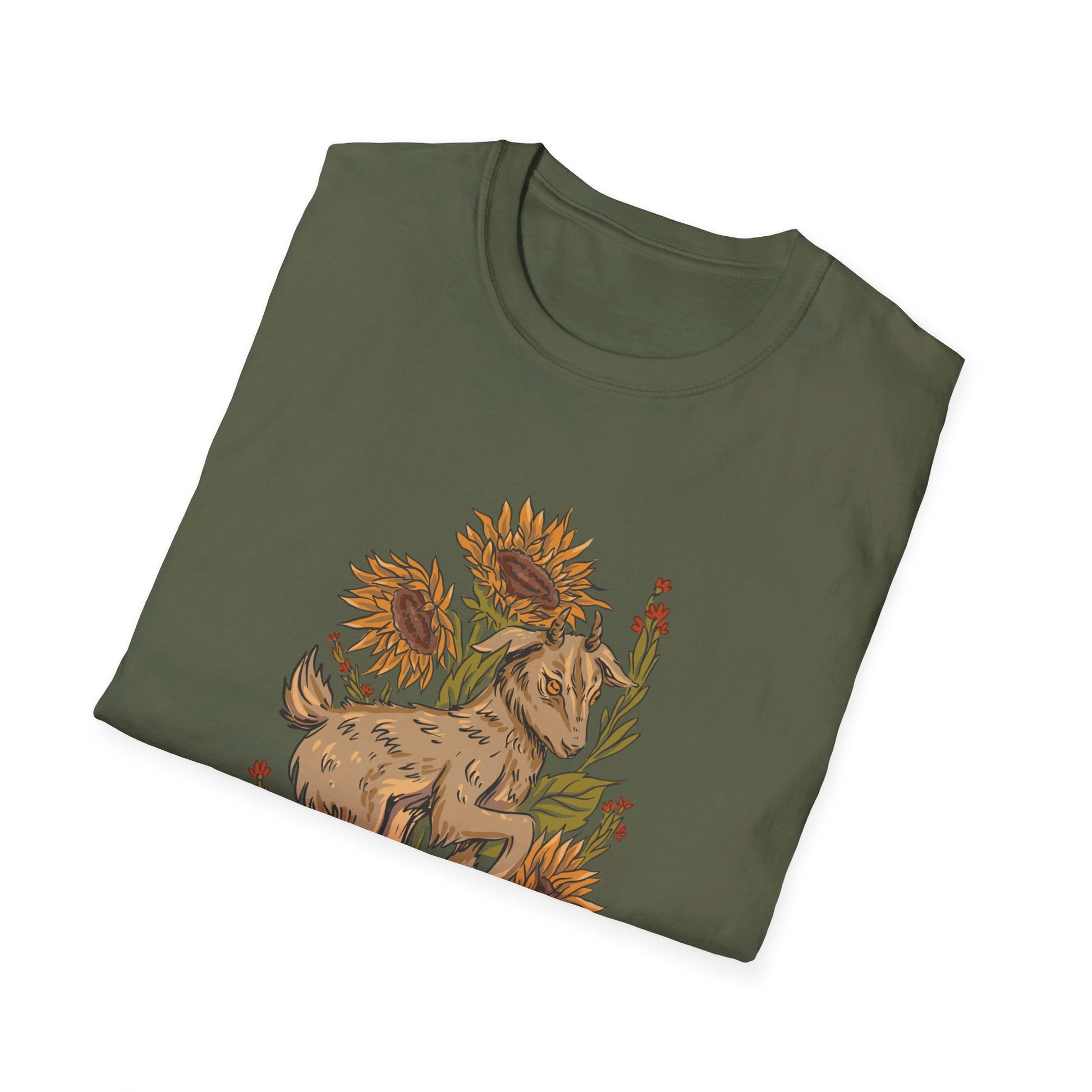 Baby Goat Sunnflowers - Animals In Nature - Front Design - Premium Bio Unisex T-Shirt - Pure Face Streetwear