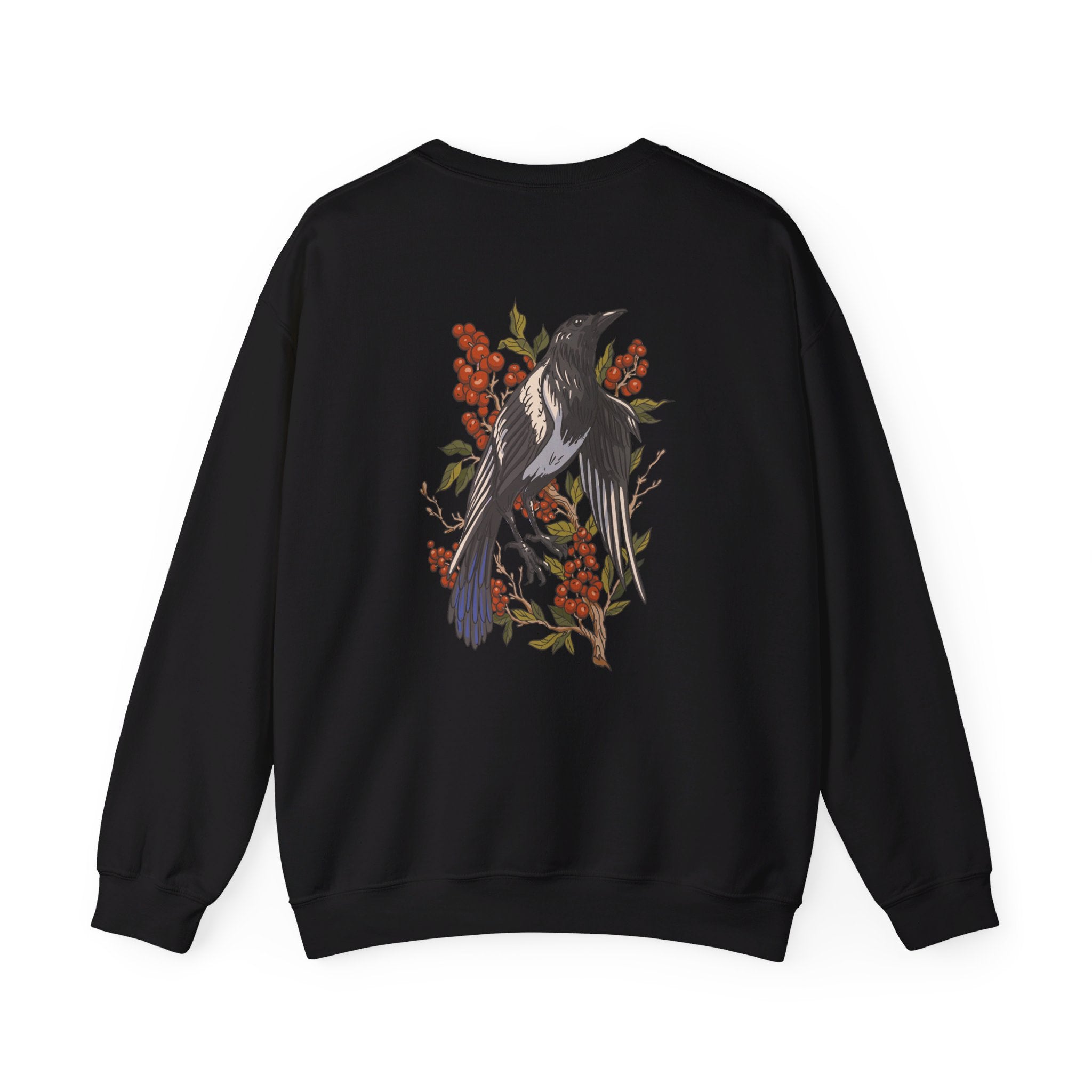 Magpie Berries - Animals in Nature - Back Design - Premium Unisex Heavy Blend™ Crewneck Sweatshirt