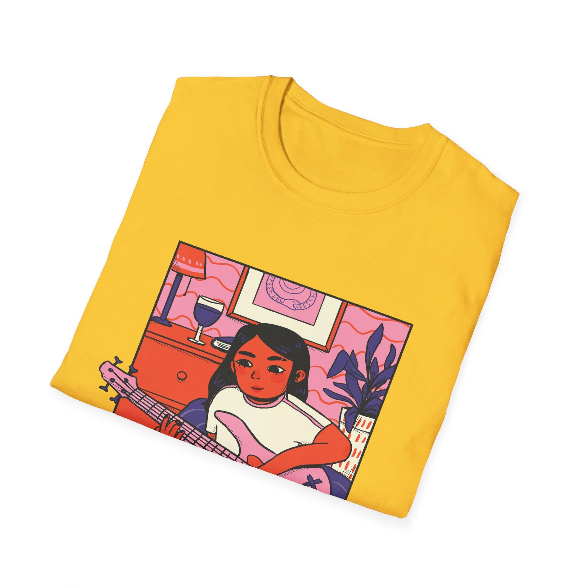 Girl playing Gitarre - Cozy at Home - Front Design - Premium Bio Unisex T-Shirt - Pure Face Streetwear