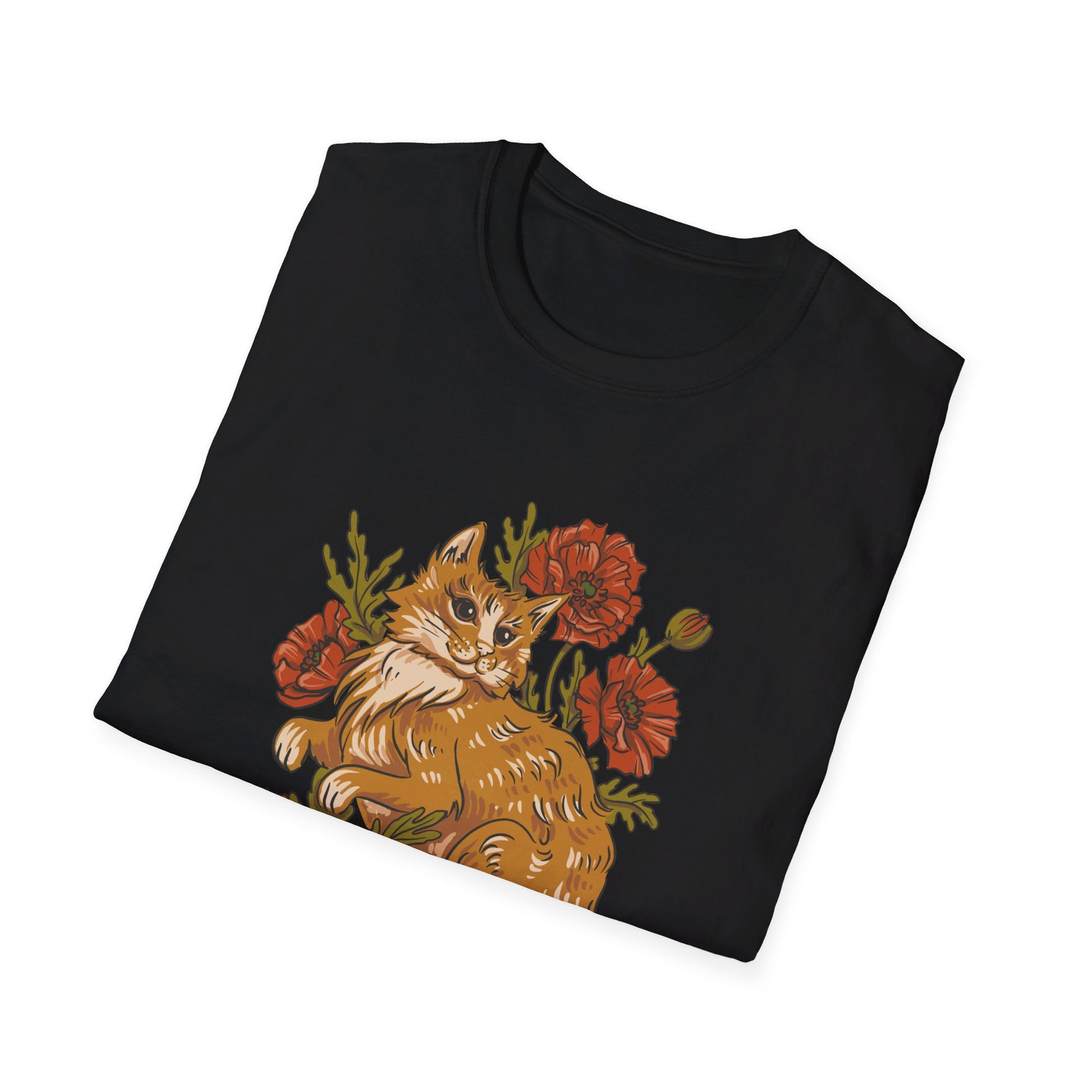 Red Cat Poppies - Animals In Nature - Front Design - Premium Bio Unisex T-Shirt - Pure Face Streetwear