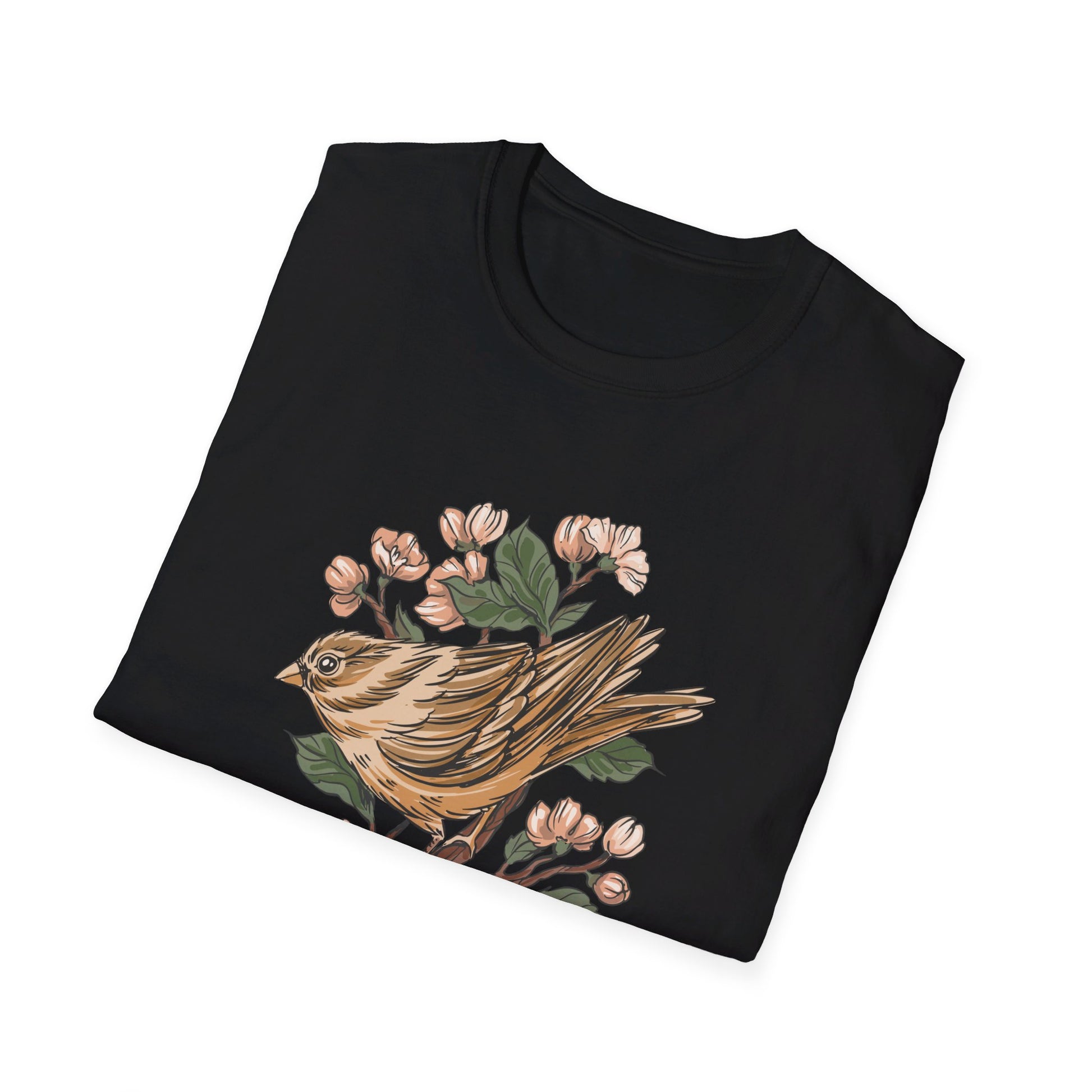 Sparrow Cherry Blossom - Animals In Nature - Front Design - Premium Bio Unisex T-Shirt - Pure Face Streetwear