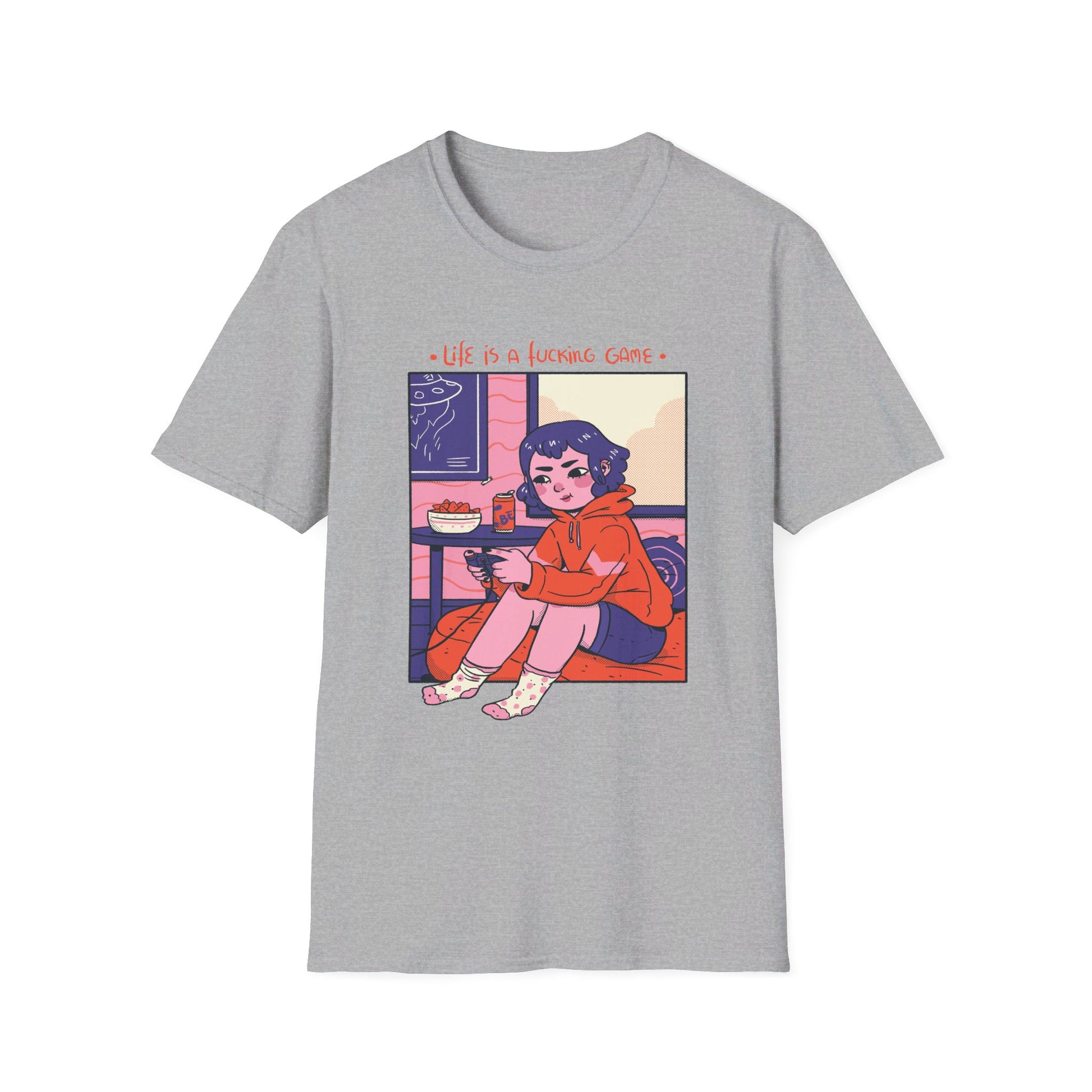 Girl playing Videogames - Cozy at Home - Front Design - Premium Bio Unisex T-Shirt - Pure Face Streetwear