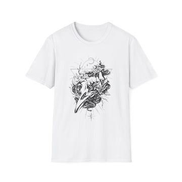 Skull with Mushrooms Fantasy - Hand Drawn Dark Gothic - Unisex T-Shirt